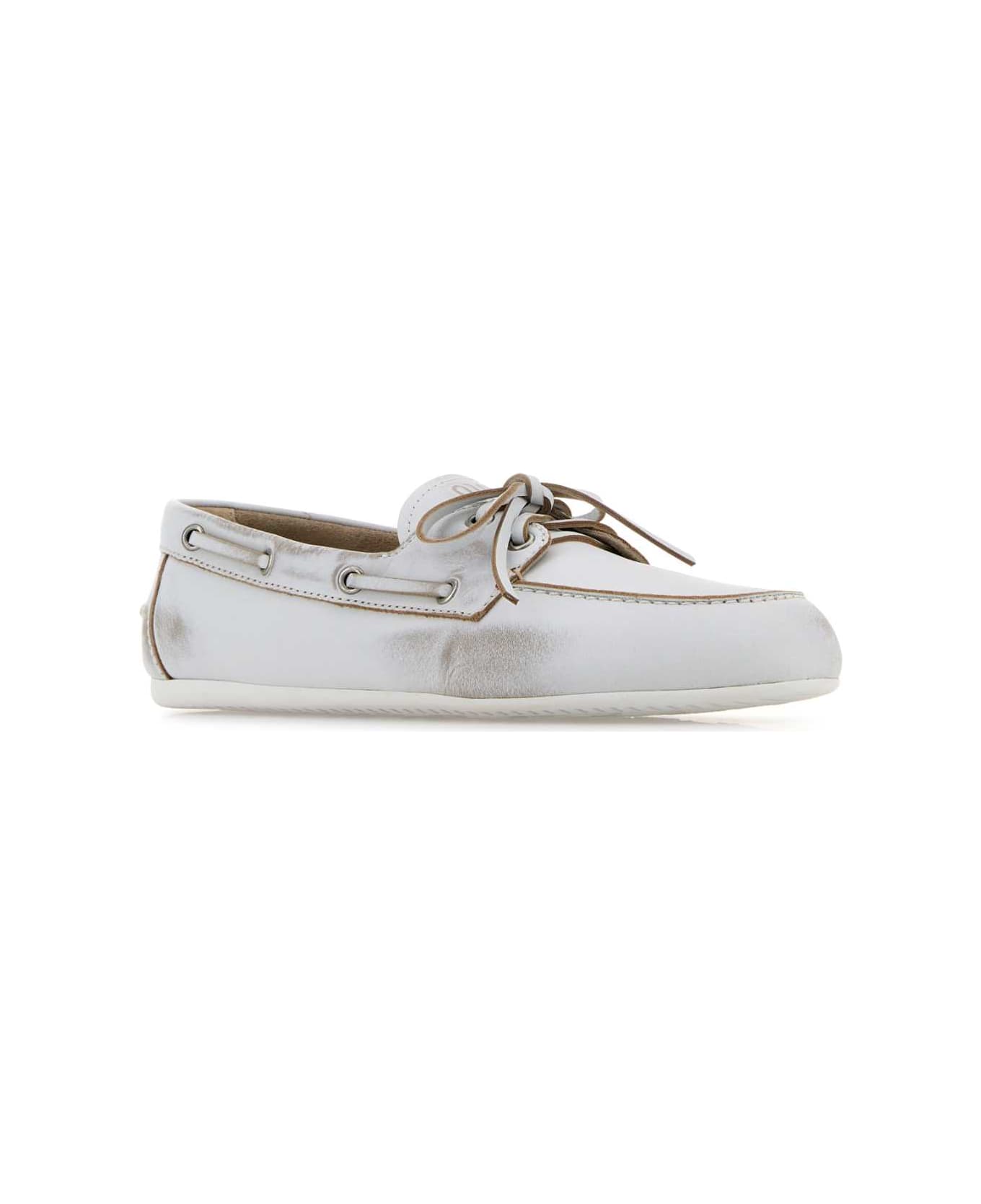 Miu Miu White Leather Loafers - BIANCO