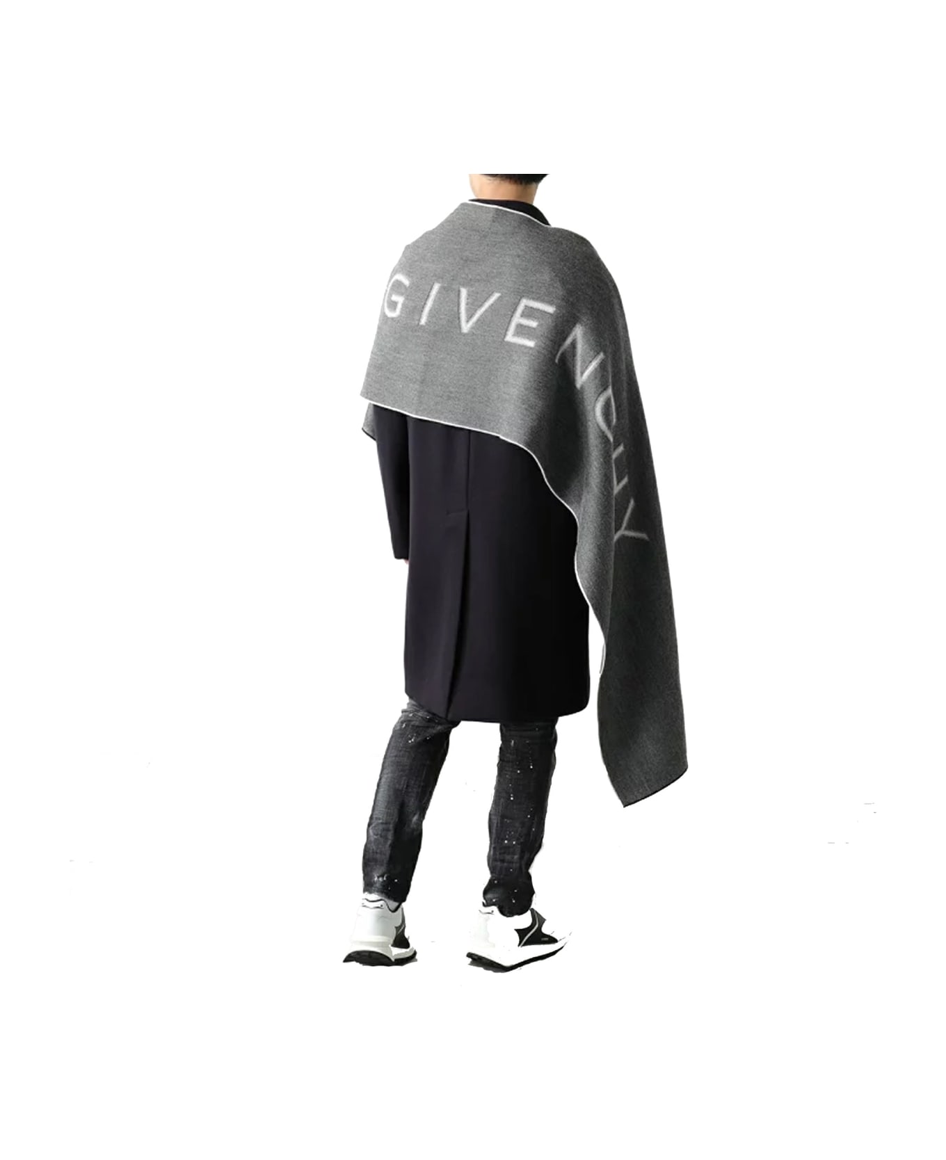 Givenchy stripe Wool Logo Scarf - Gray