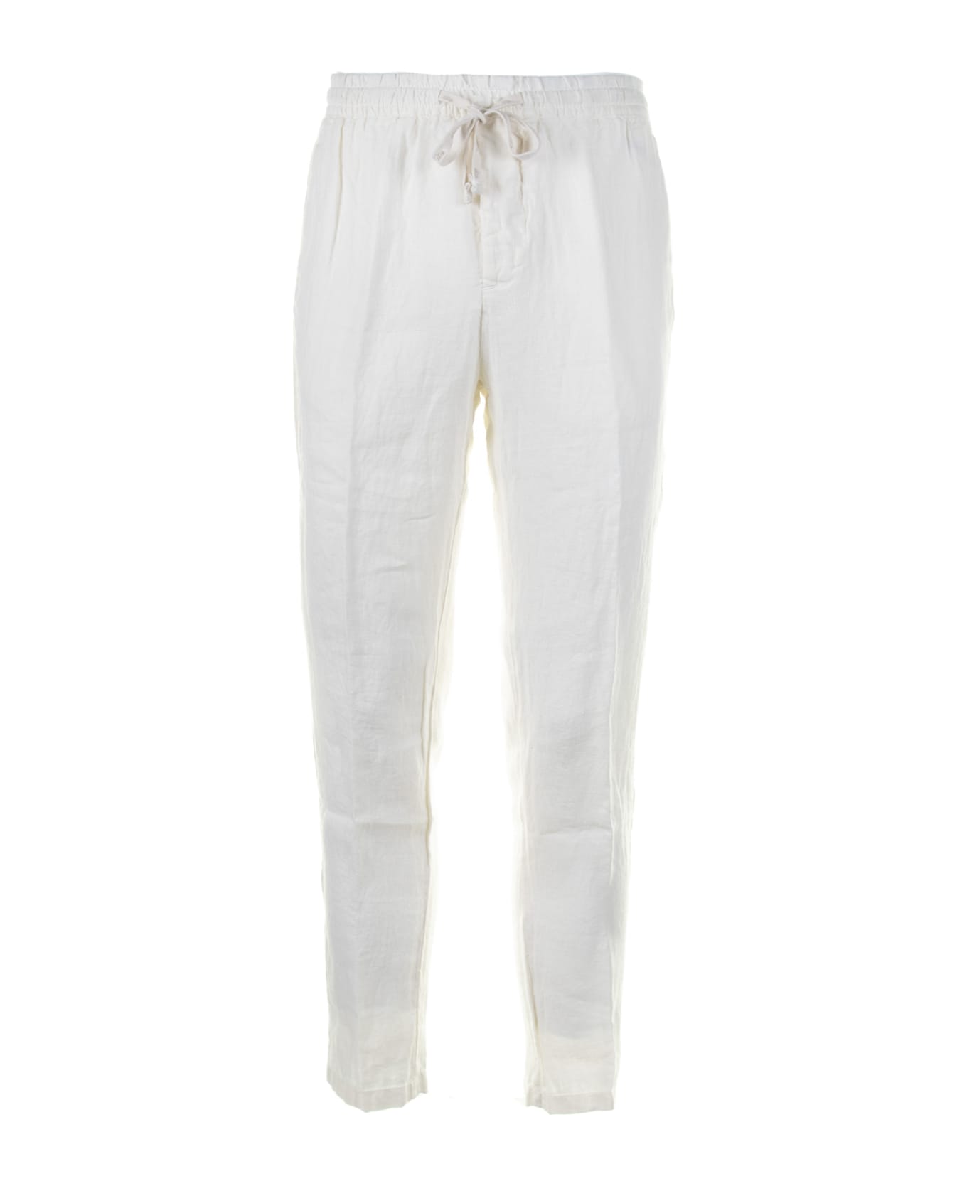 Altea White Linen Trousers With Drawstring - BIANCO