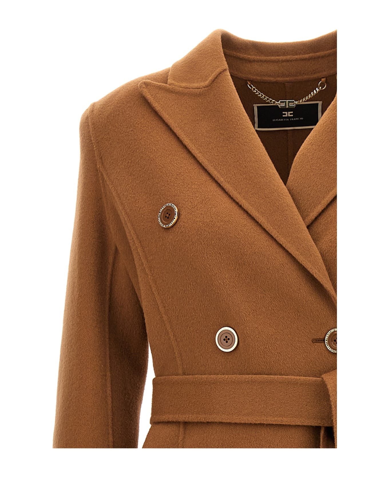 Elisabetta Franchi Double-breasted Coat - BROWN レインコート