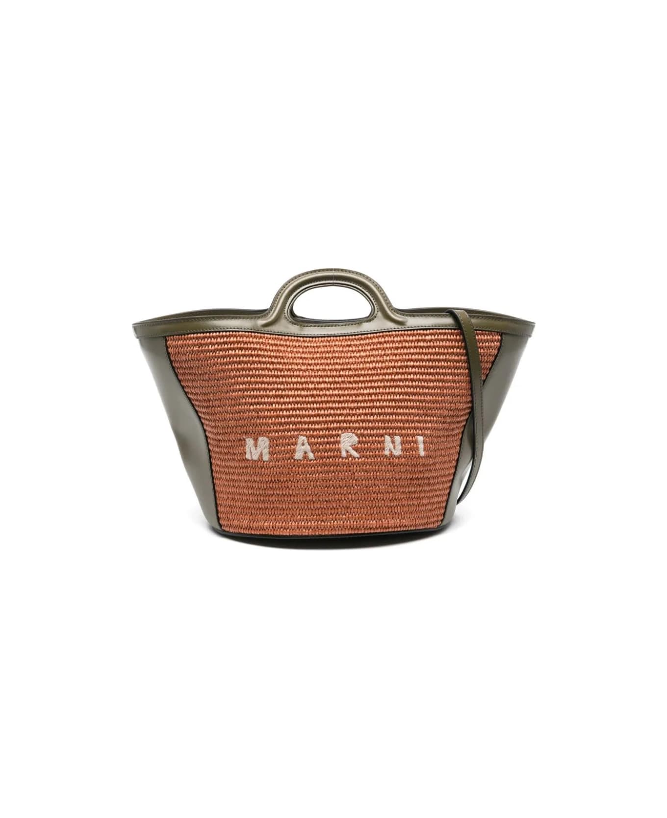 Marni Small Tropicalia Summer Bag In Khaki Leather And
