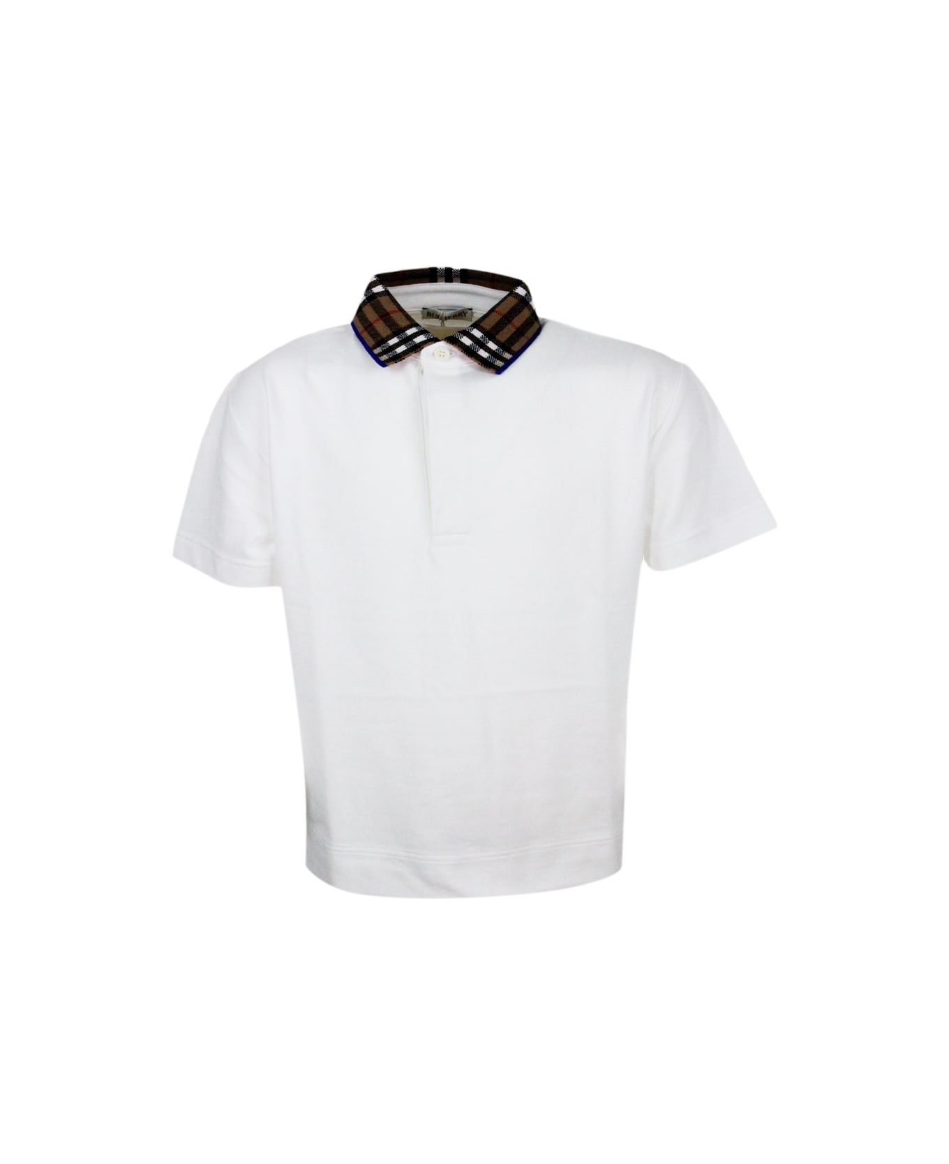 Burberry Piqué Cotton Polo Shirt With Check Collar And Button Closure - White Tシャツ＆ポロシャツ