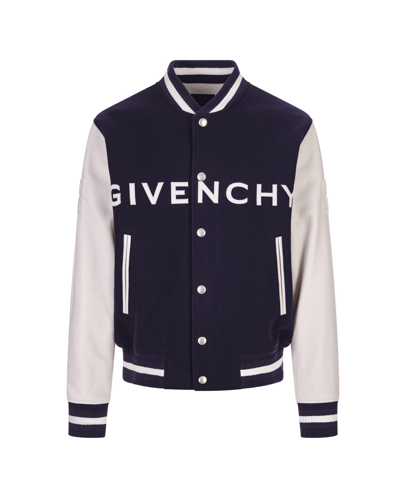 Givenchy Bomber Jacket In Wool And Leather - Blue