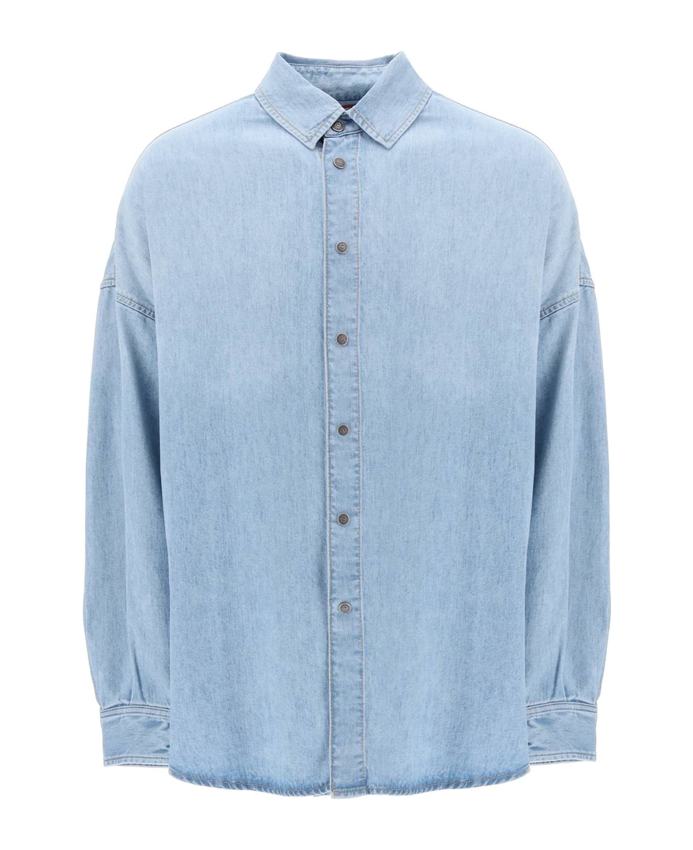 Diesel 'd-kama' Denim Shirt With Distressed Logo Patch At Back
