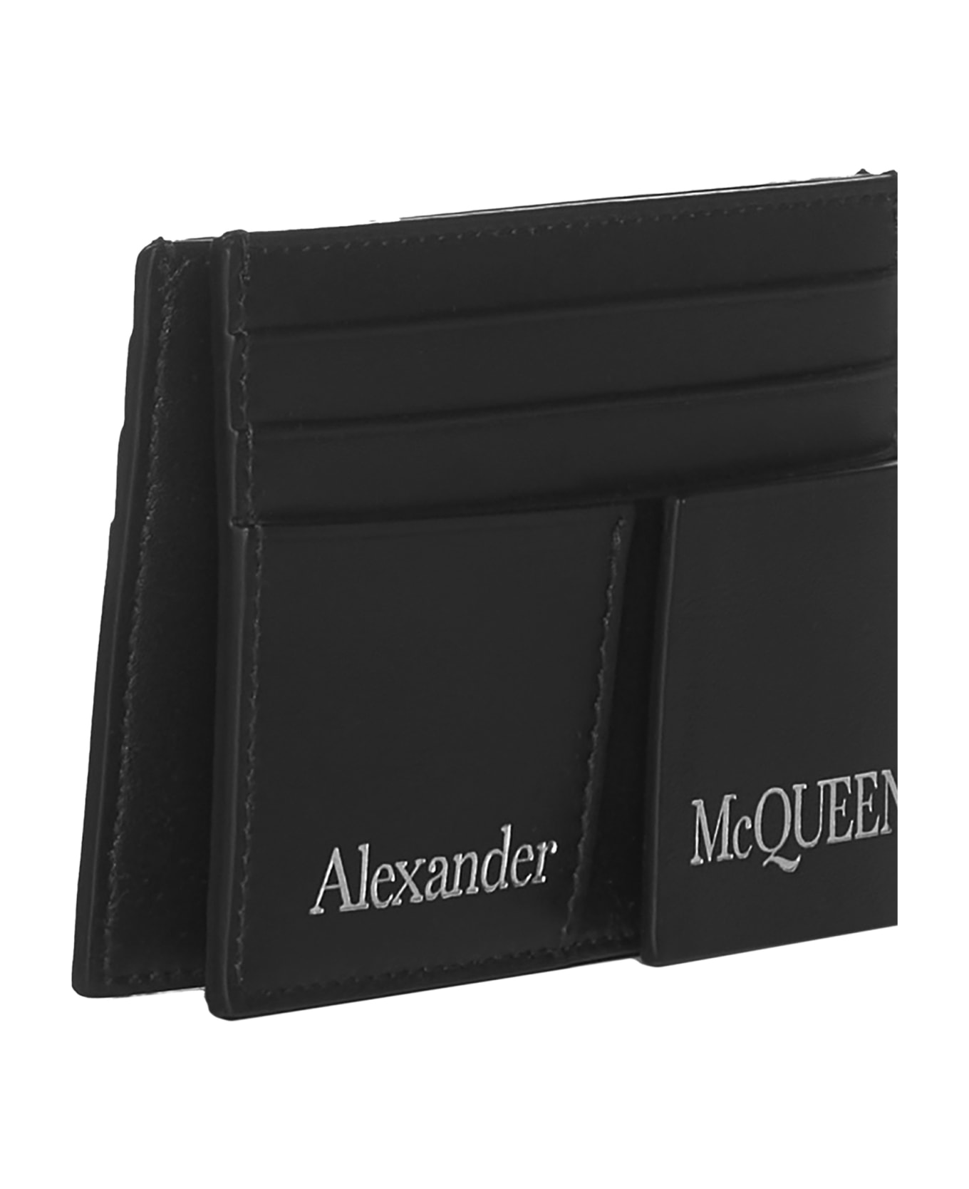 Alexander McQueen Double Card Holder In Black Leather With Logo - Nero 財布