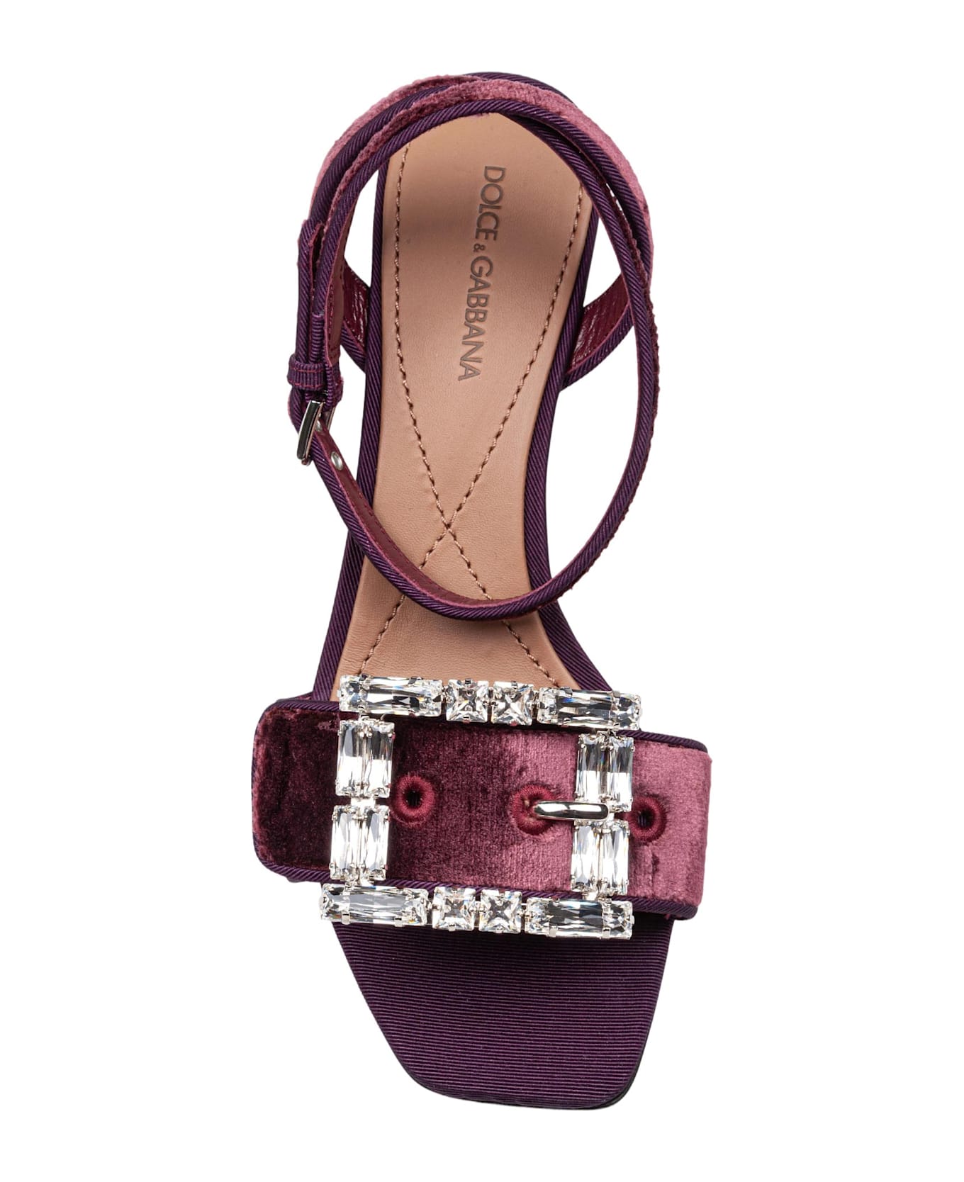 Dolce 
Gabbana Velvet Sandal In Vinacca Color With Buckle With Stones - Multicolor