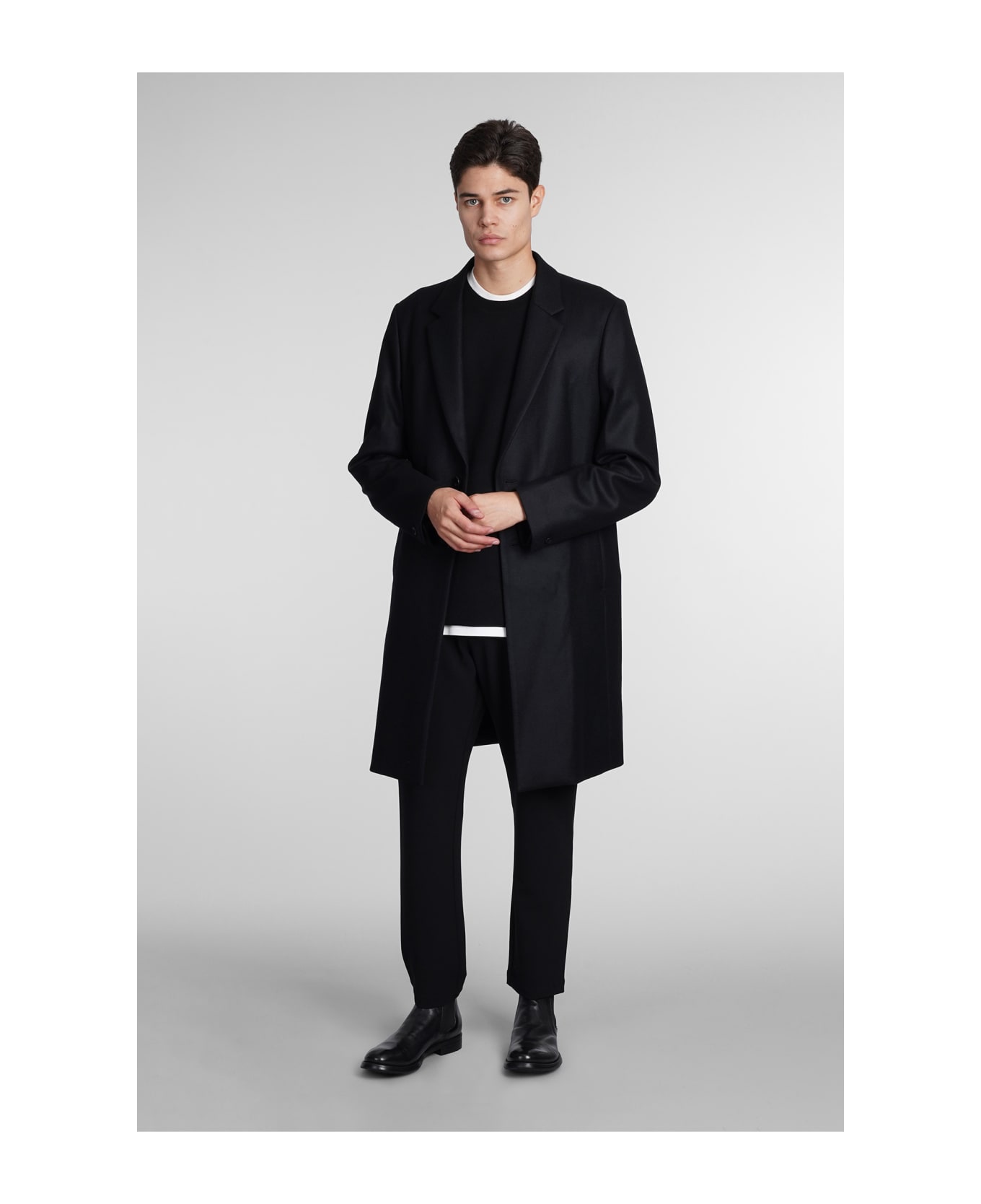Attachment Coat In Black Wool - black