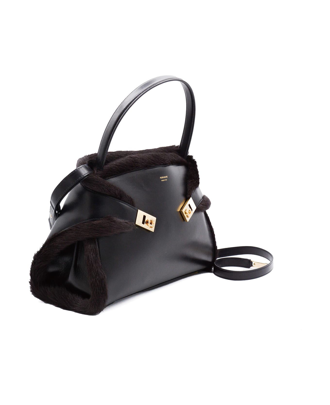 Ferragamo Black Leather Hug S Shoulder Bag - NERO/T.MORO
