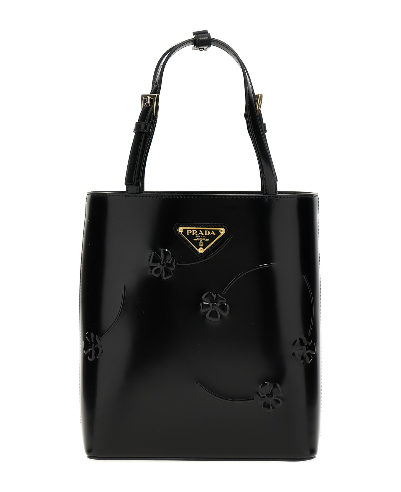 Prada 'flower' Mini Shopping Bag - Black