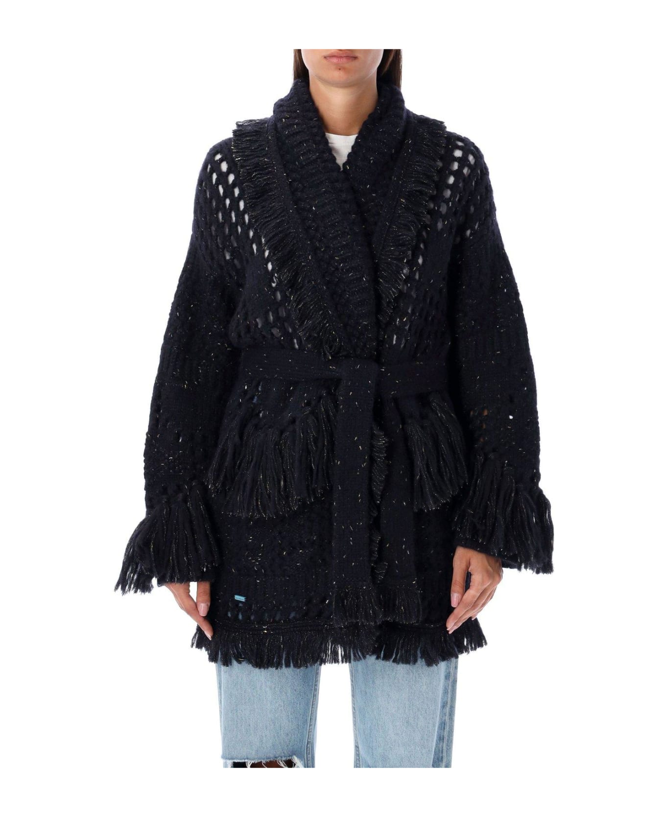 Alanui The Astral Speckle Knitted Fringed Cardigan - Blu