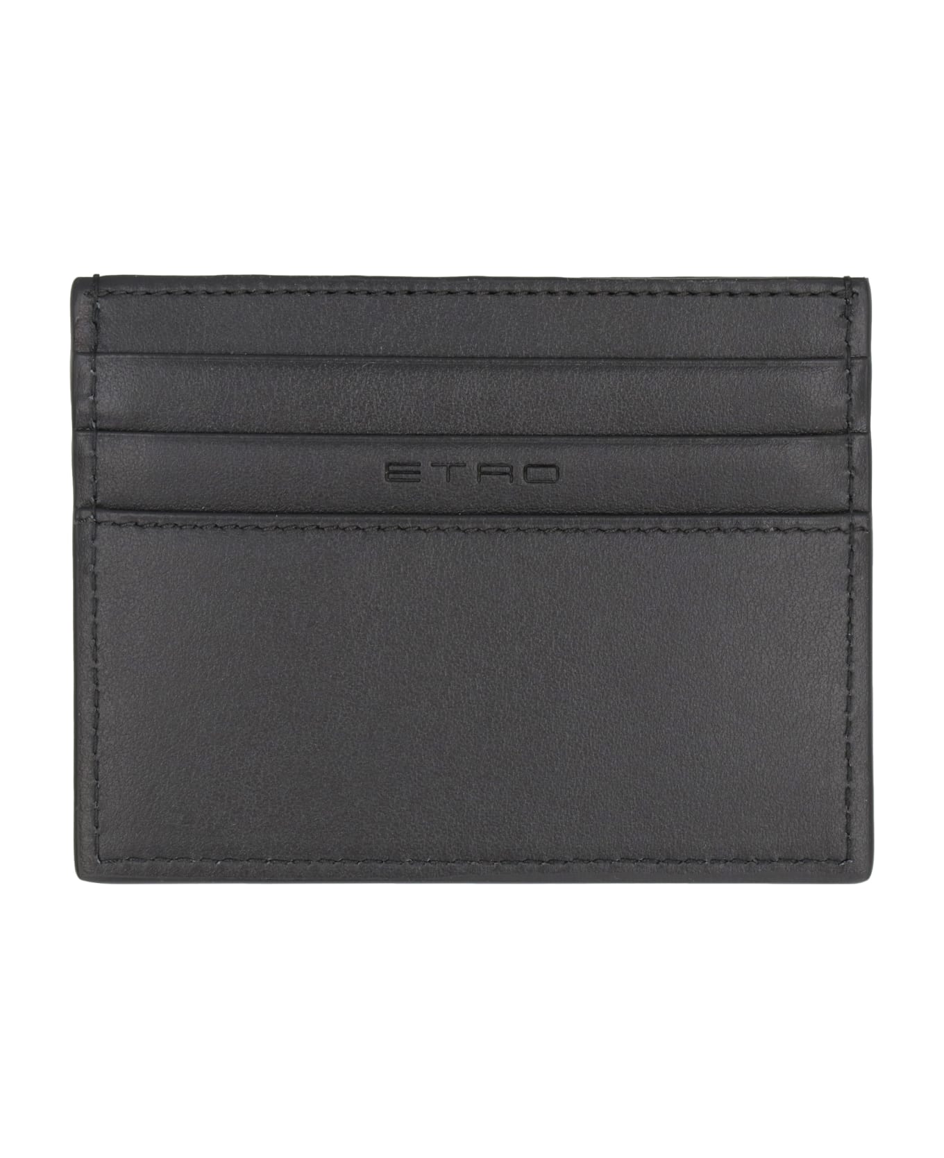 Etro Logo Detail Leather Card Holder - black