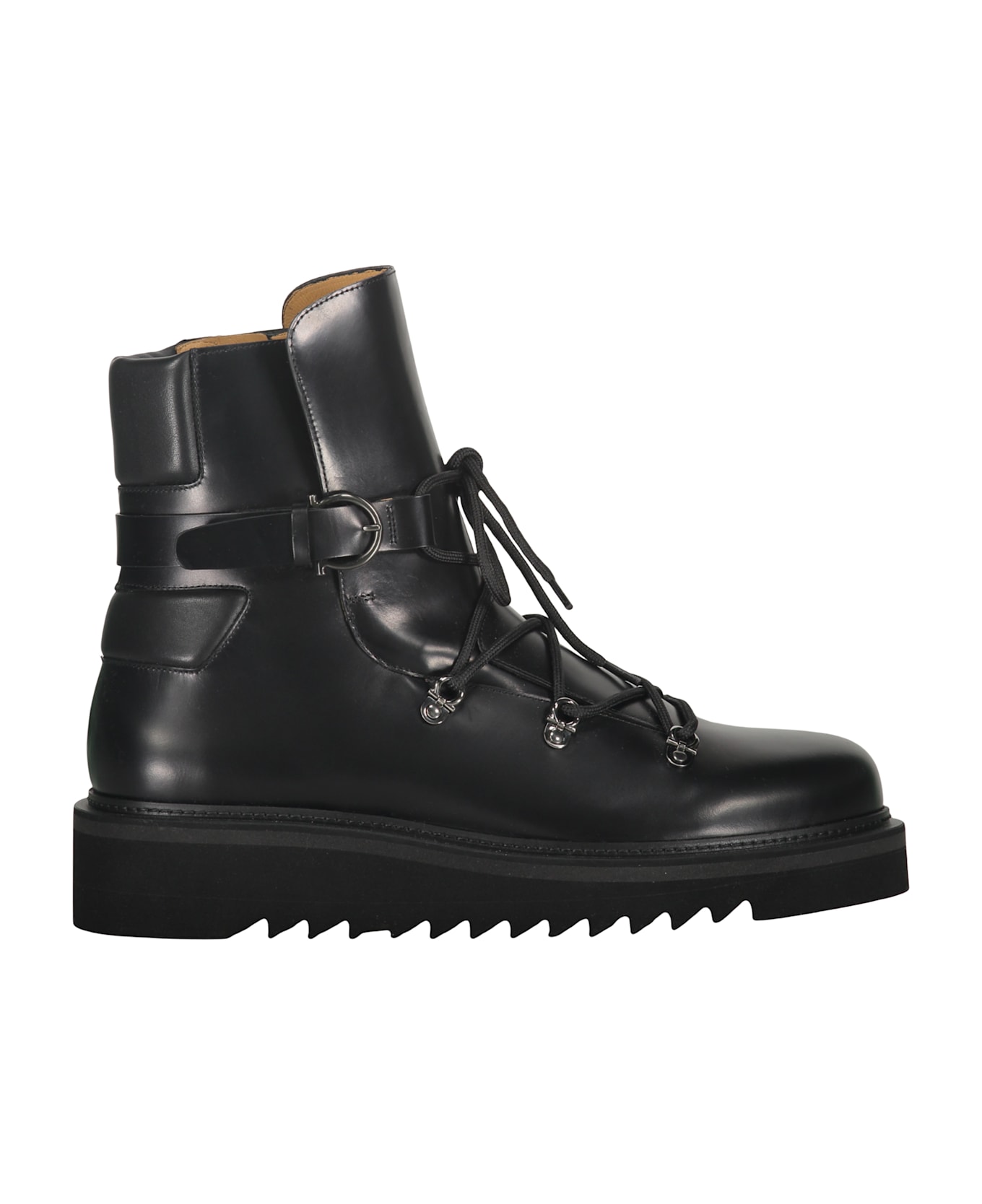 Ferragamo Leather Lace-up Boots - black