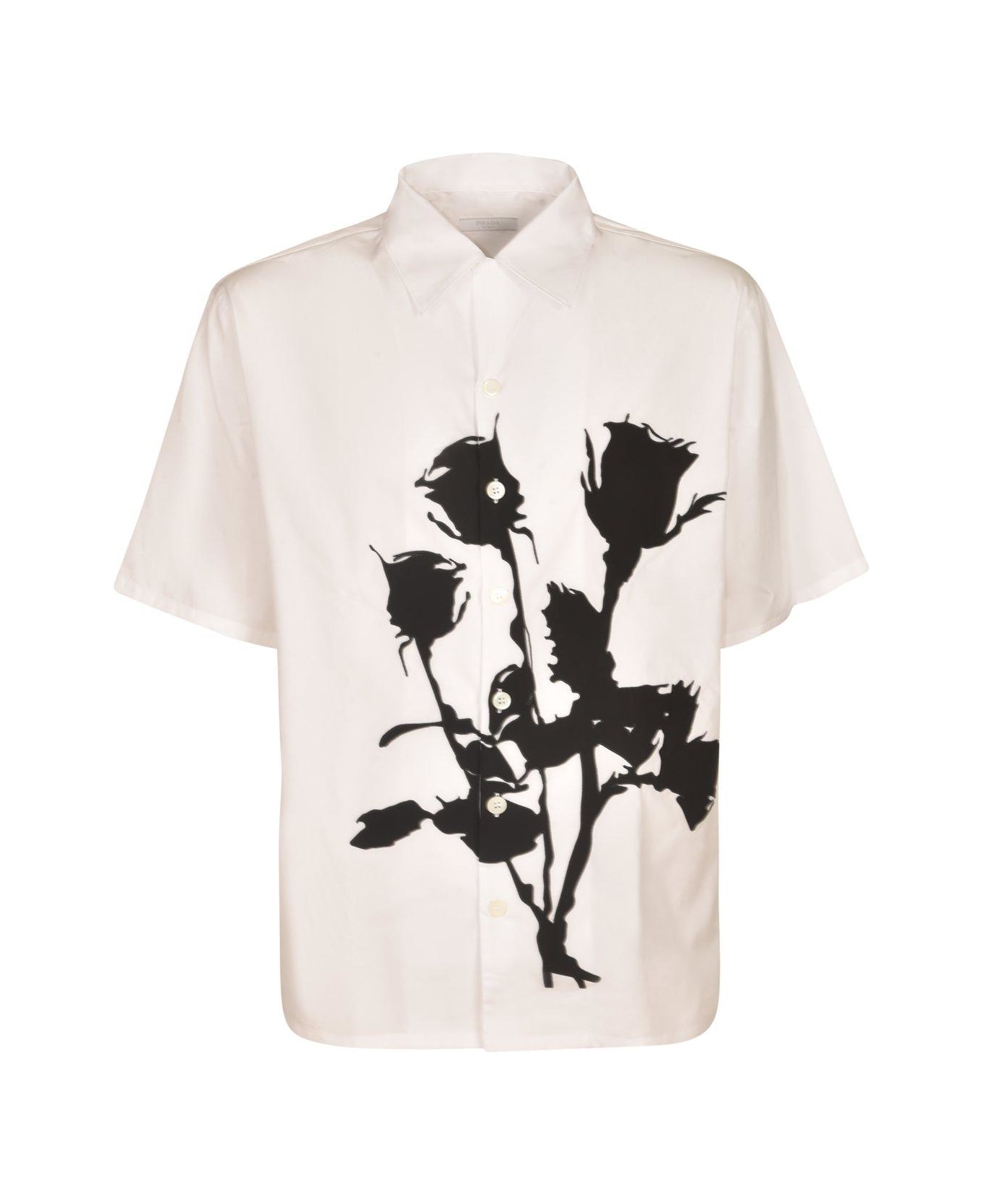 Prada Rose-appliqué Short-sleeved Shirt - BIANCONERO