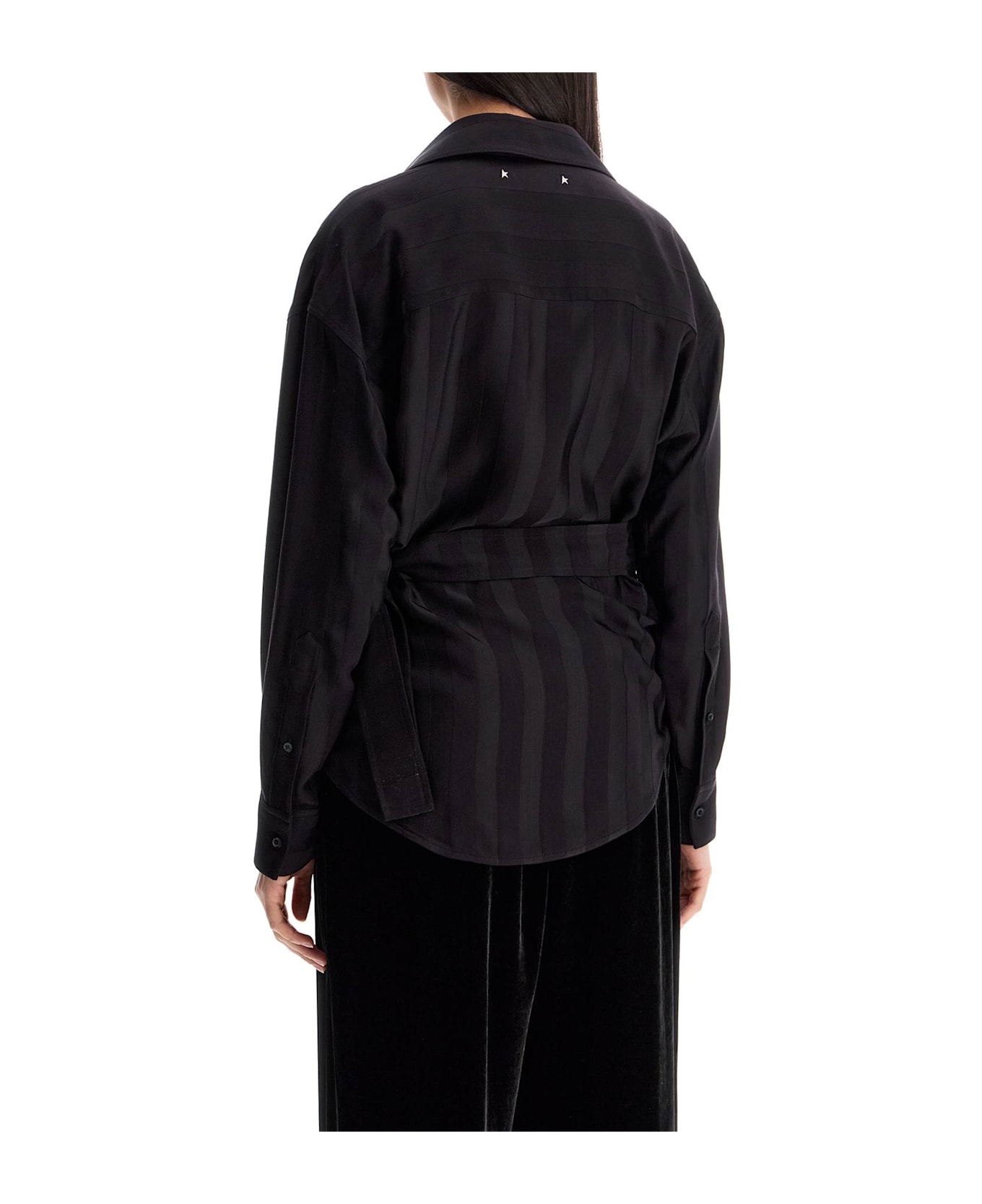 Golden Goose Women's Wrap Shirt In Night Stripe Viscose - NIGHT SHADE (Black)