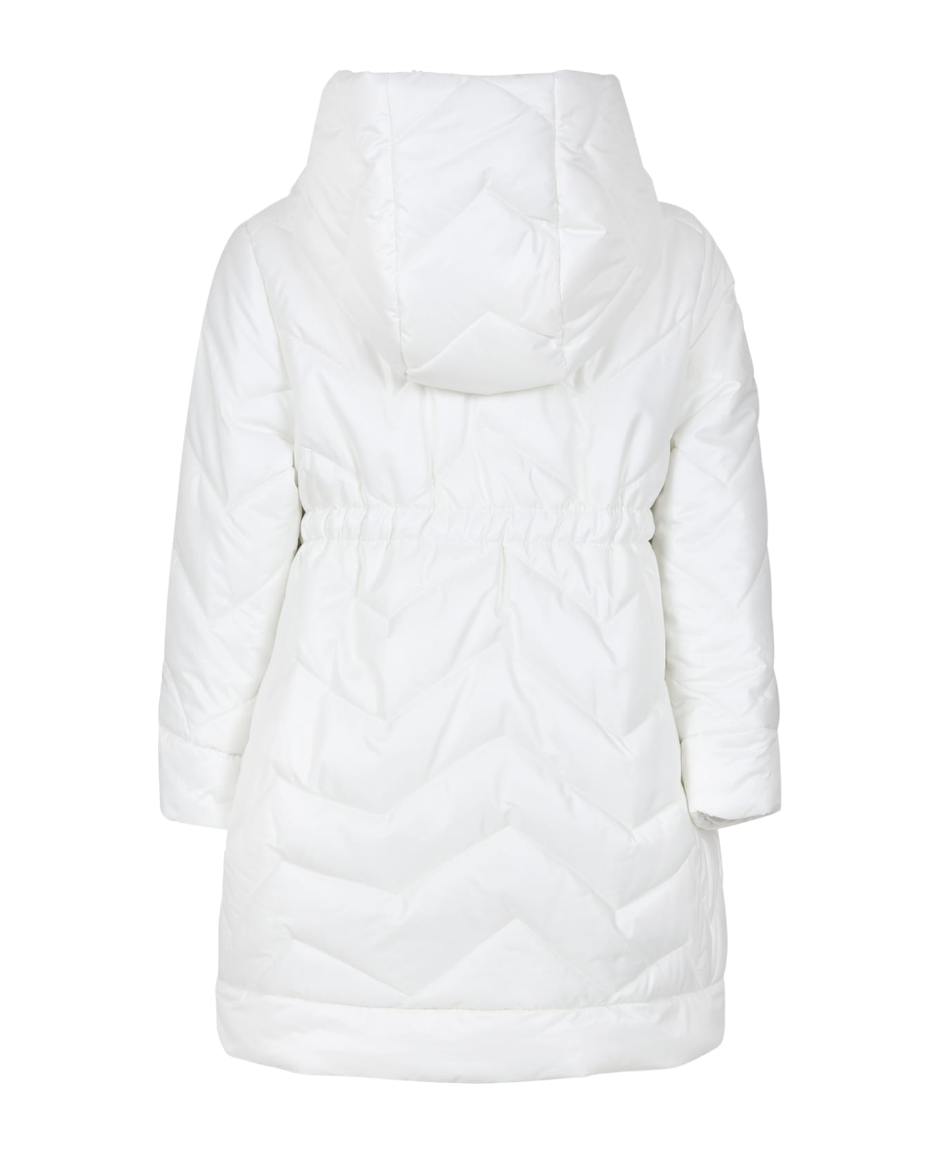 Monnalisa White Down Jacket For Girl With Logo - White