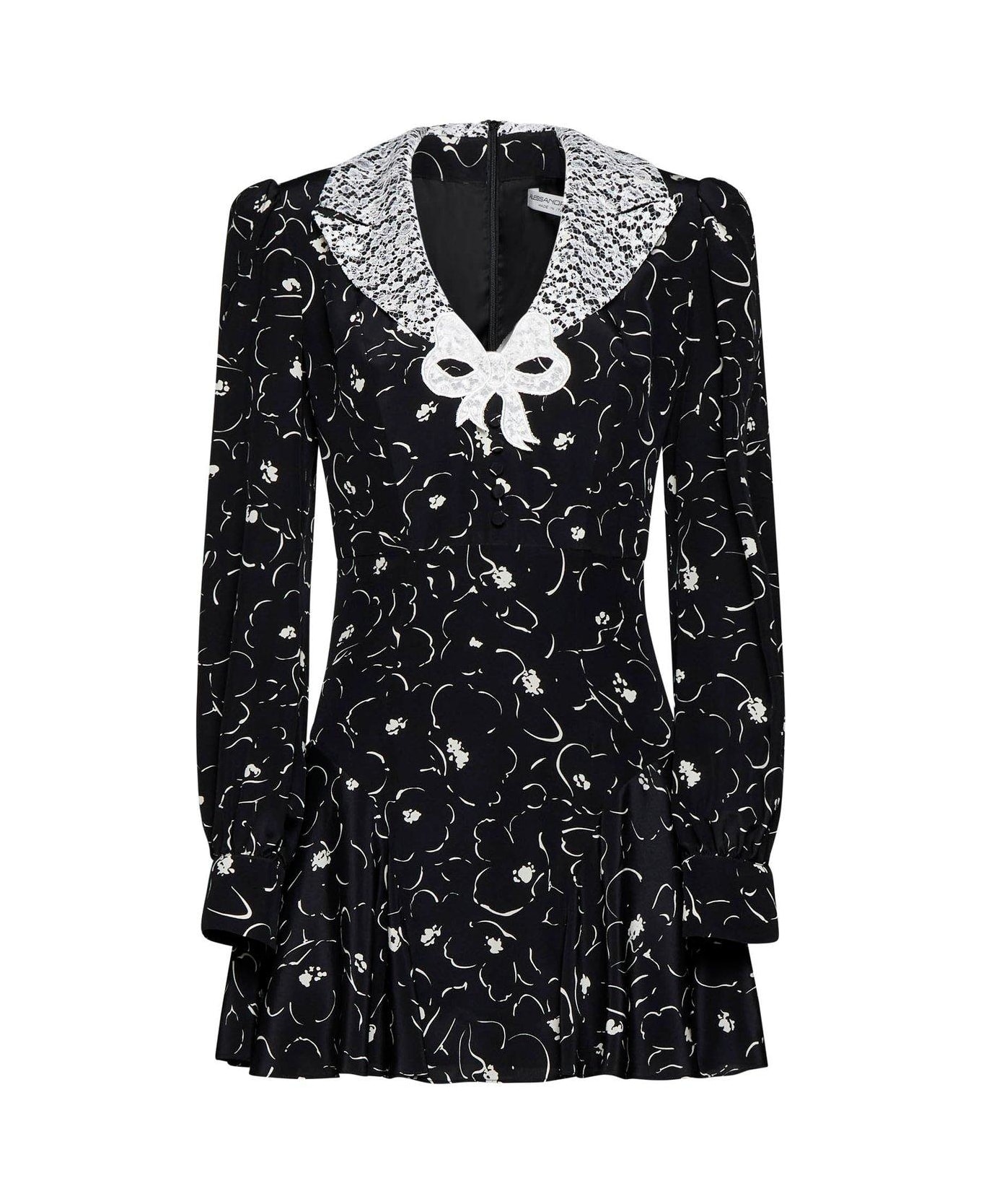 Alessandra Rich Bow Embellished Floral Printed Mini Dress - Black ブラウス