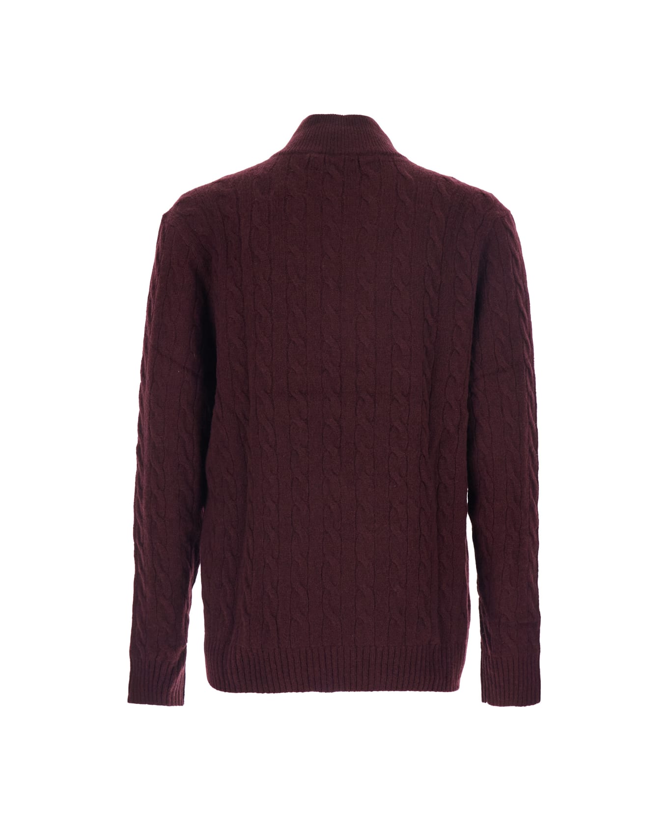 Polo Ralph Lauren Bordeaux Cable Knit Sweater With Half Zip Closure And Pony Embroidery On The Front In Wool And Cashmere Man - Bordeaux