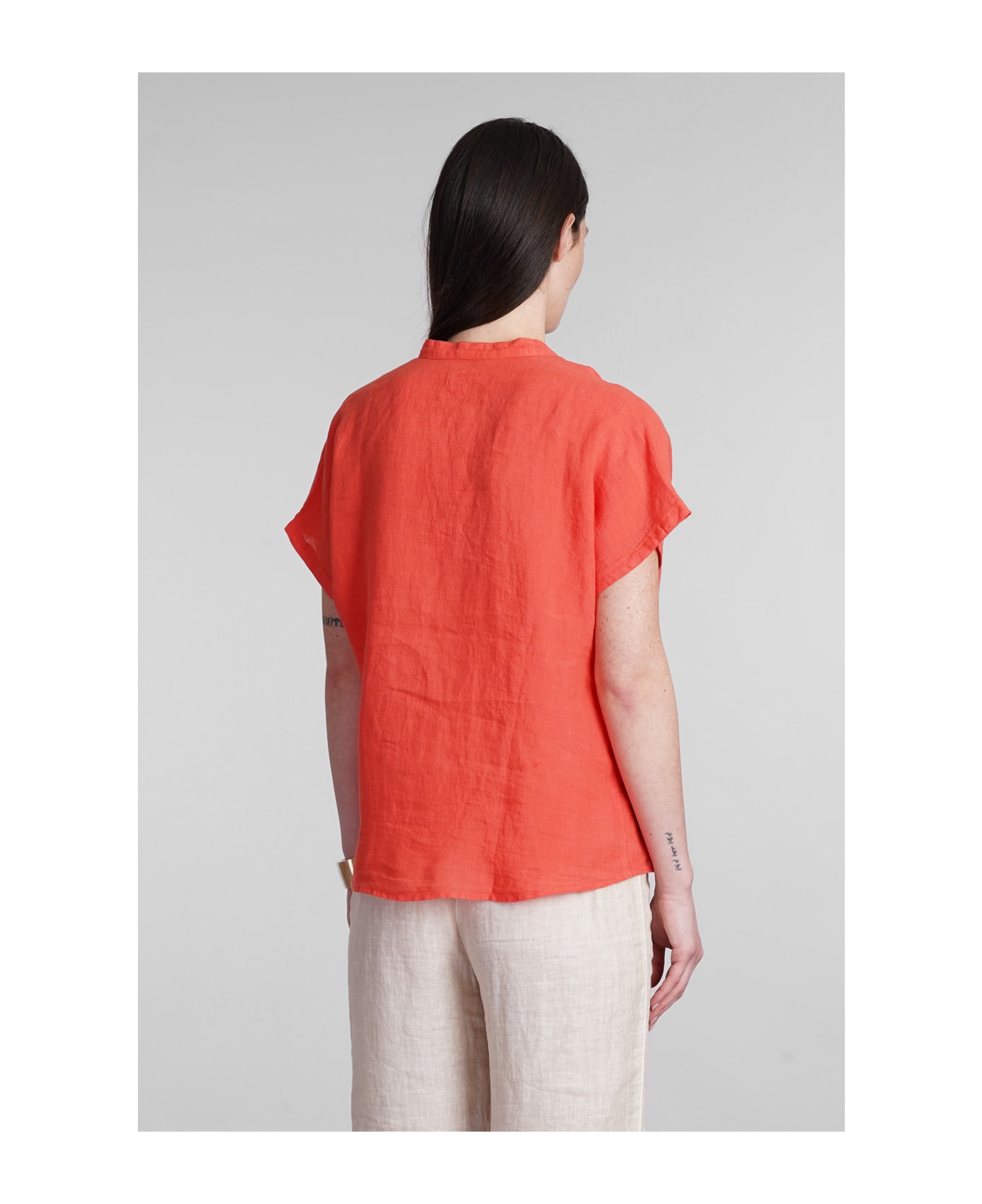 120% Lino Blouse In Red Linen - red