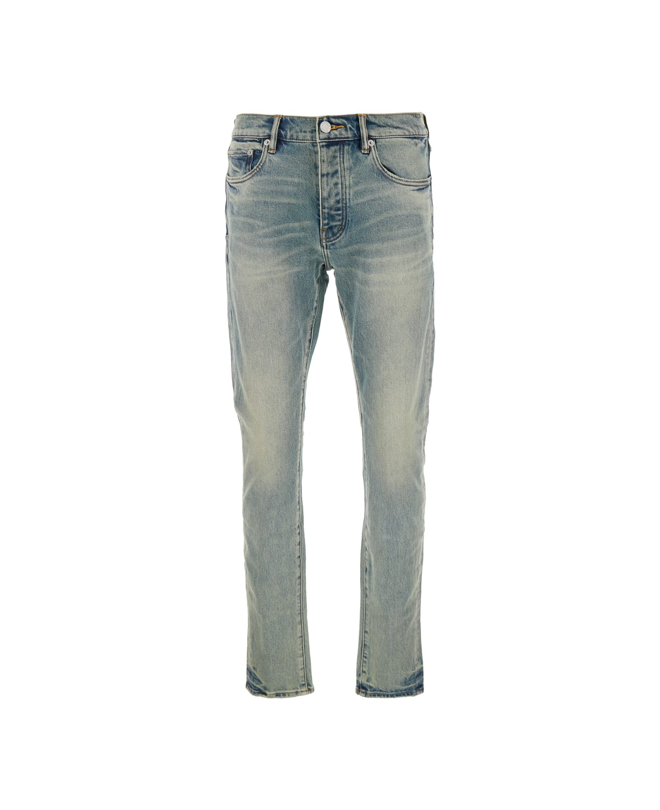 Purple Brand Light Blue Jeans With Belt Loops And Logo Patch On The Rear In Denim Mam - Light blue