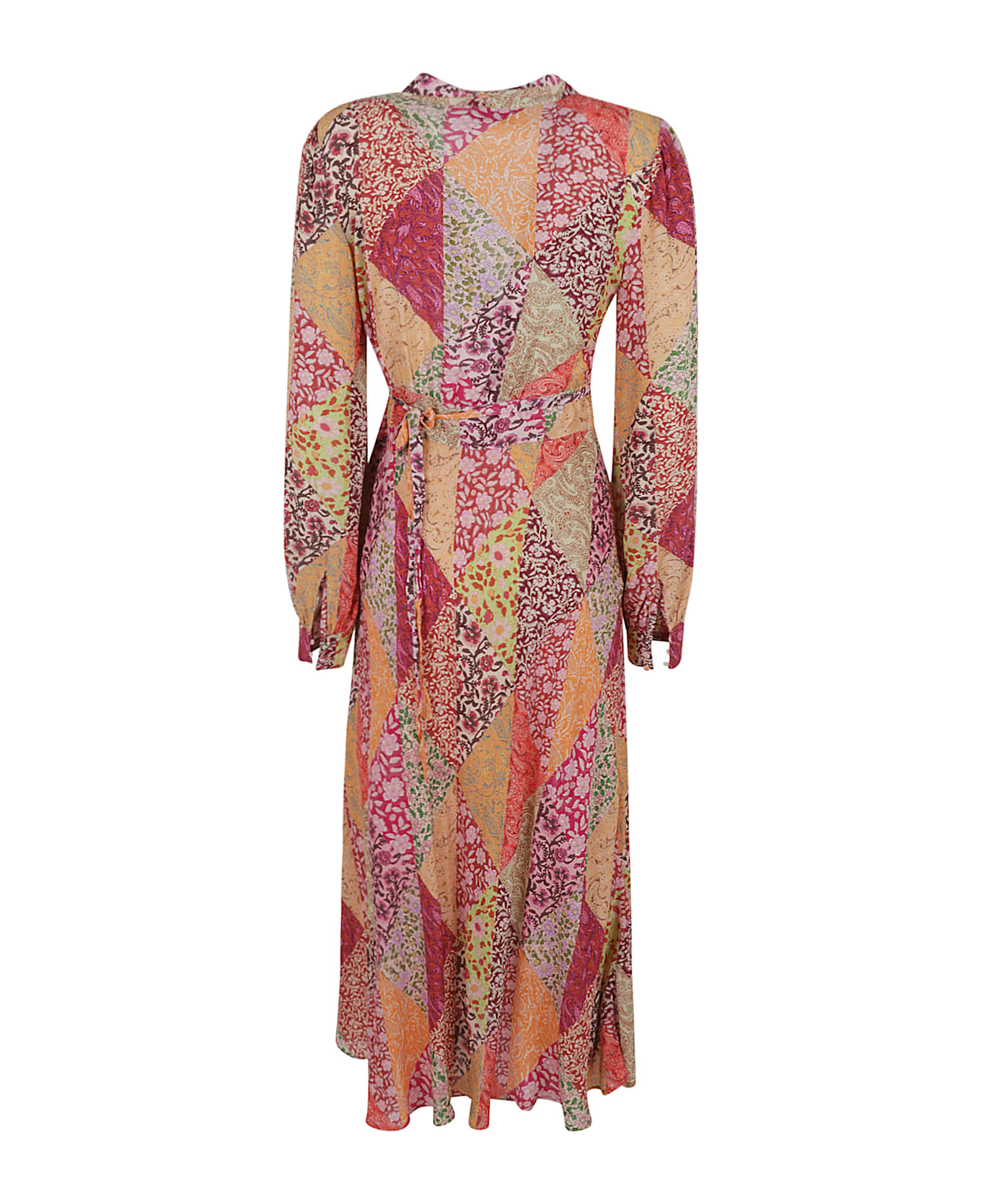 RIXO Pattern Printed V-neck Long Dress - Patchwork 