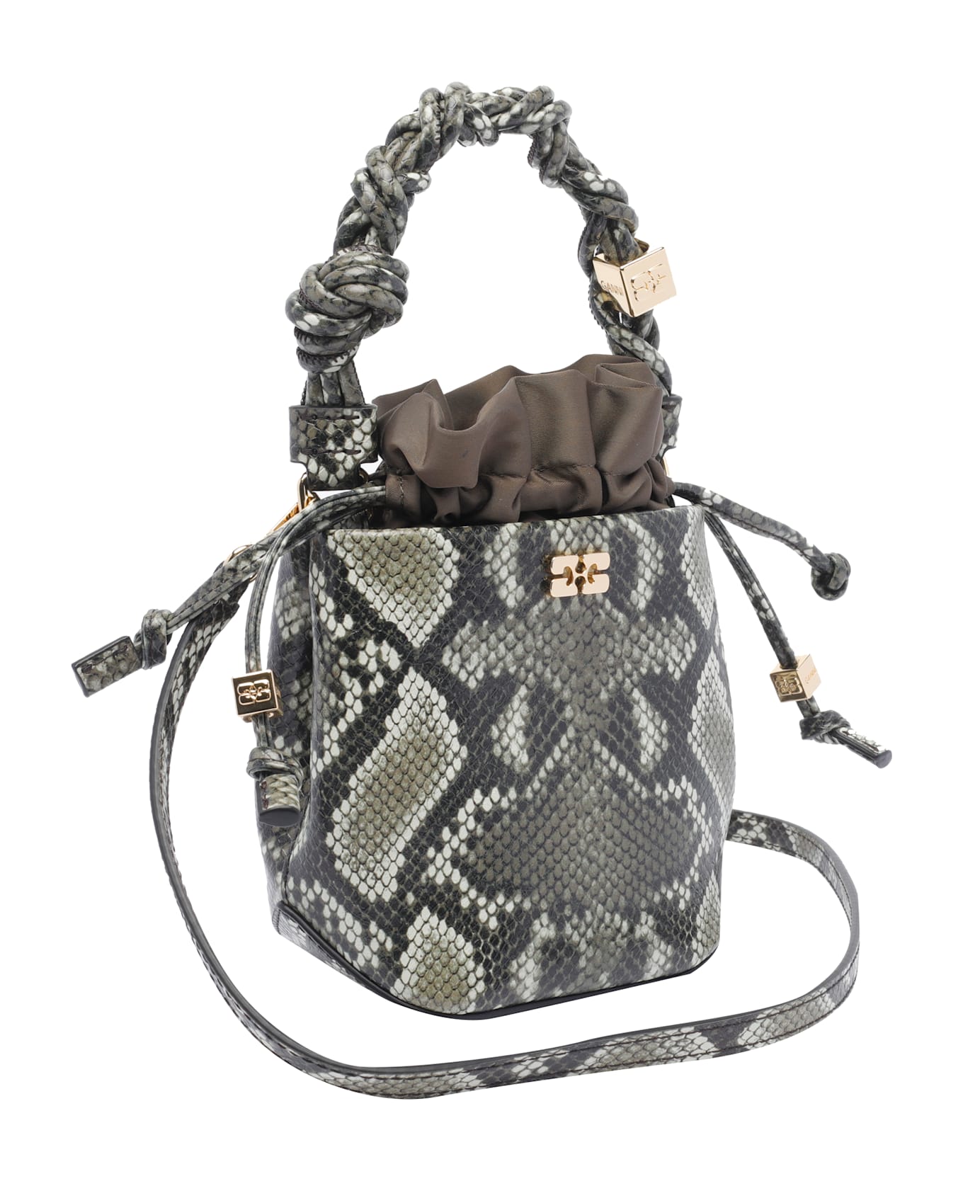 Ganni Mini Bou Snake Bucket Bag - Grey