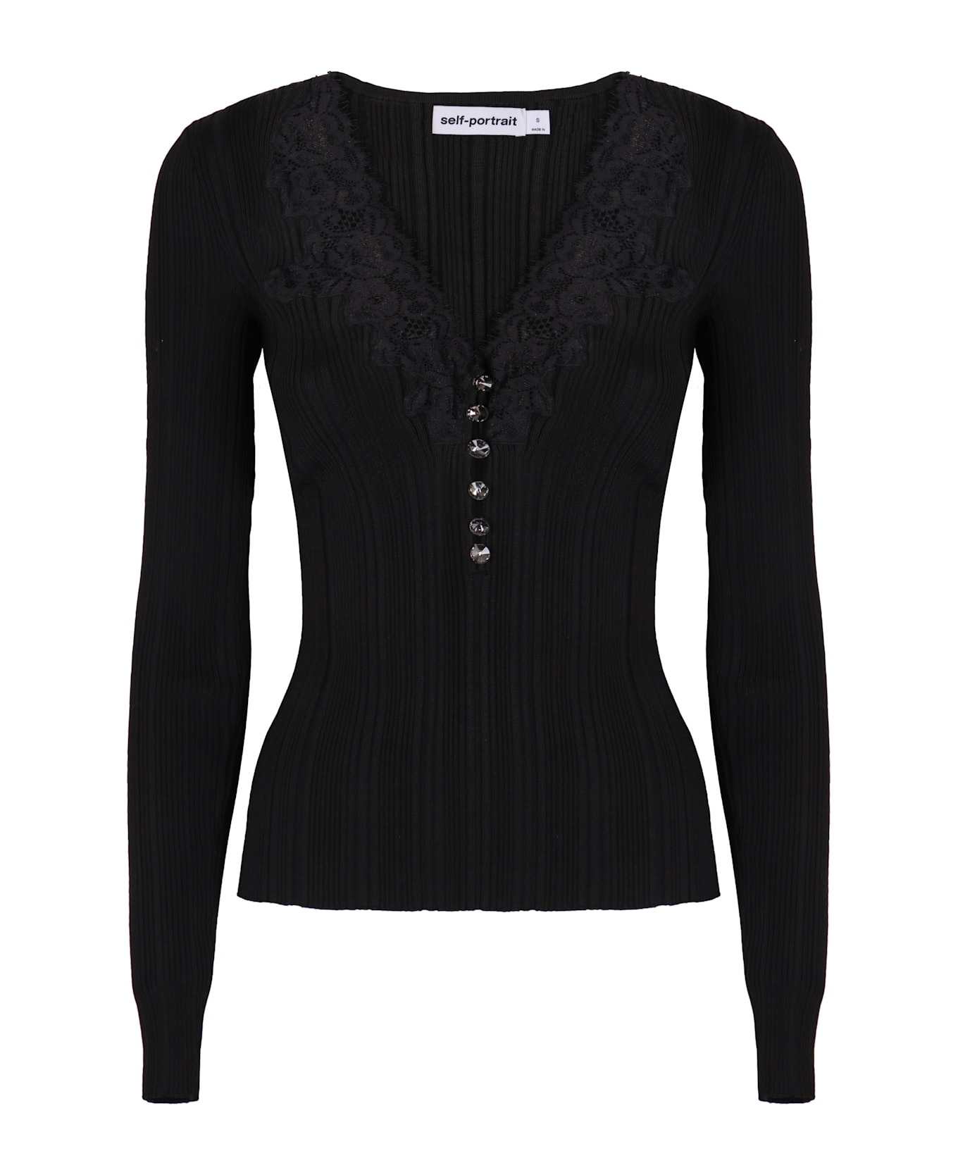 self-portrait Sweater With Lace - black