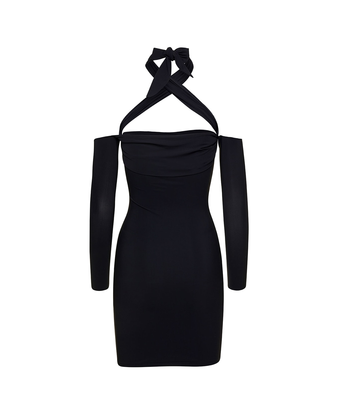 Amazuìn 'romy' Black Tie-neck Minidress In Polyamide Woman - Black