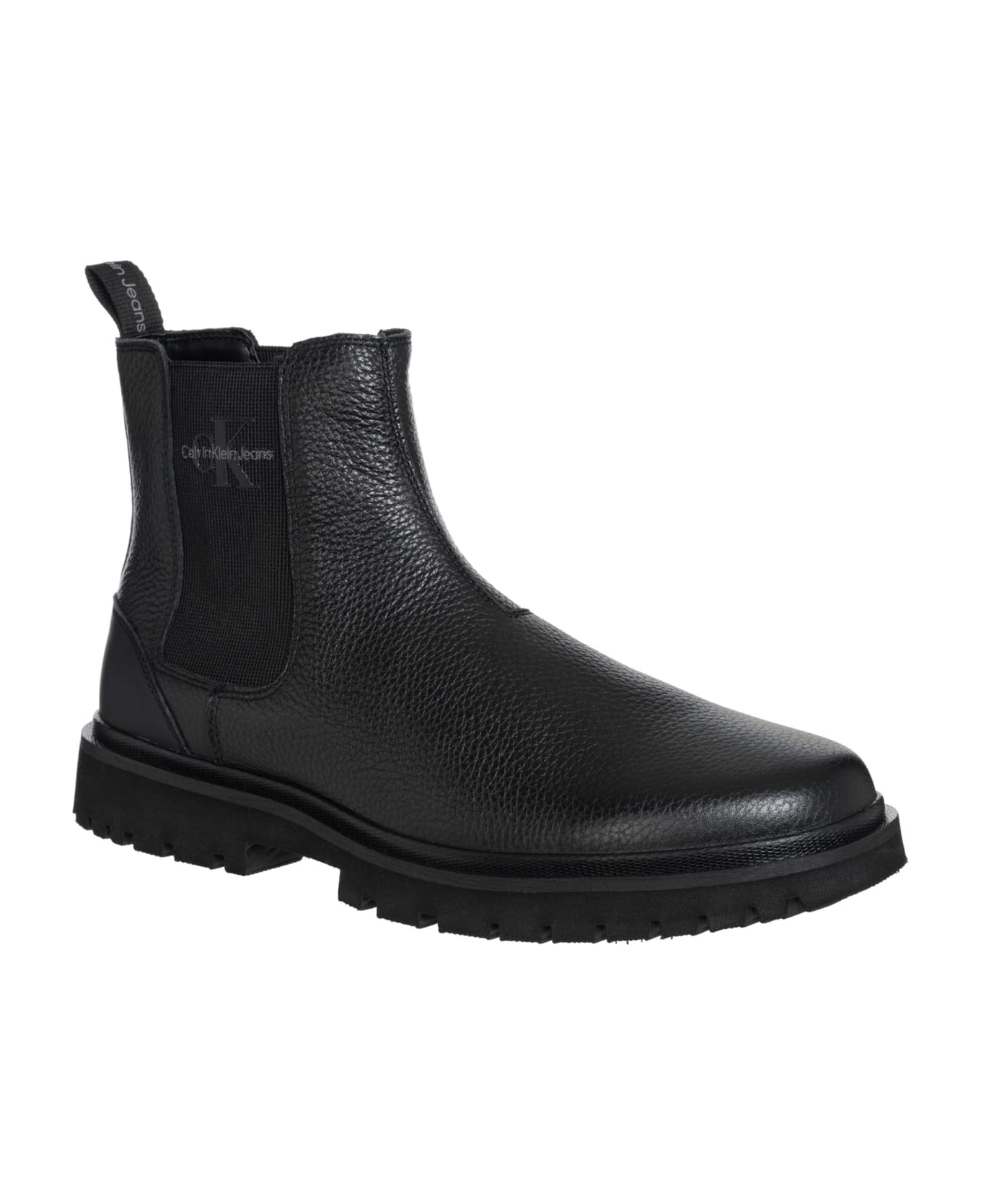Calvin Klein Leather Ankle Boots - Triple black
