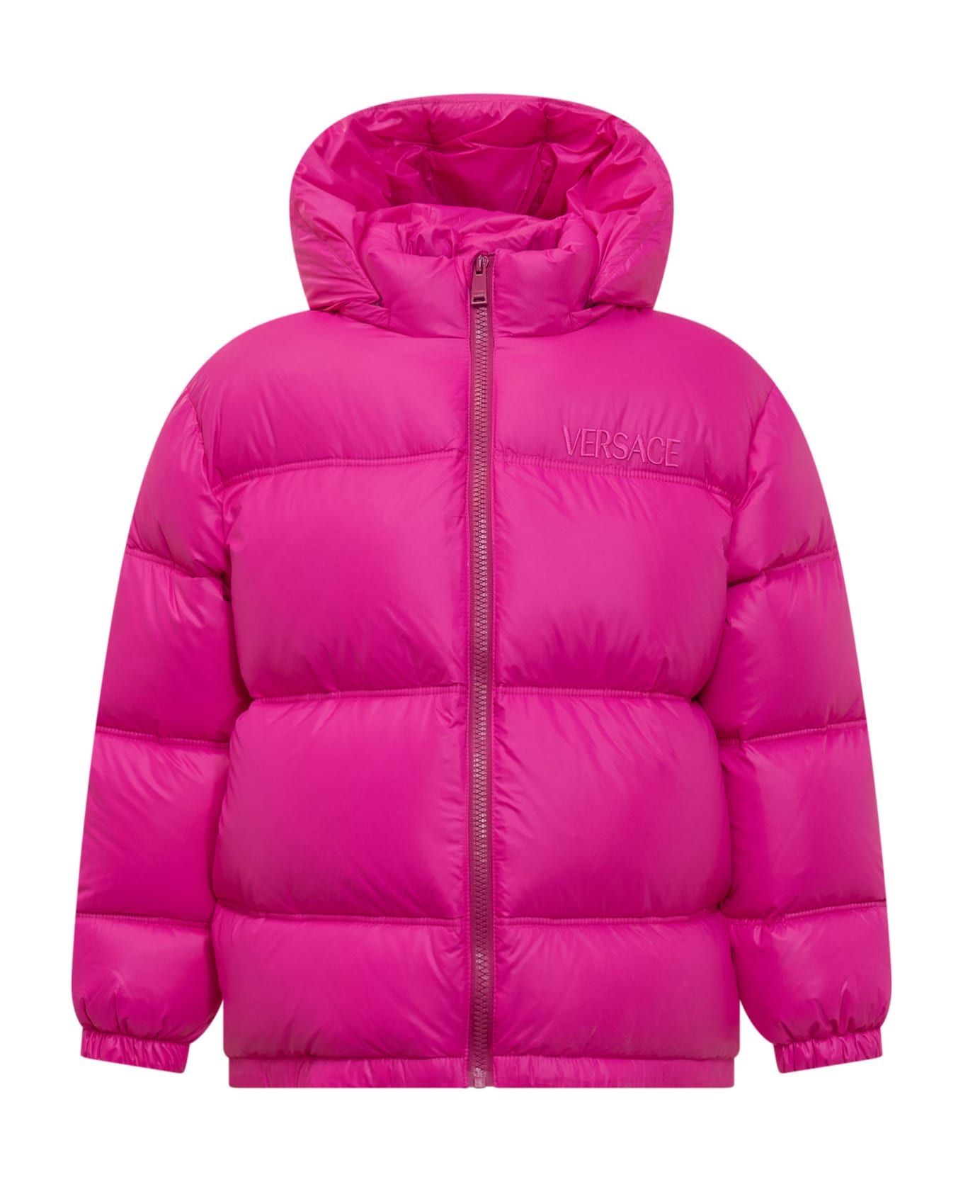 Versace Down Jacket With Logo - FUXIA
