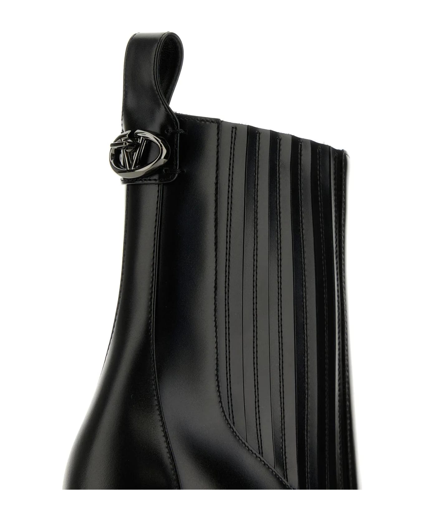 Valentino Garavani Black Leather Vlogo Lockette Ankle Boots - Black