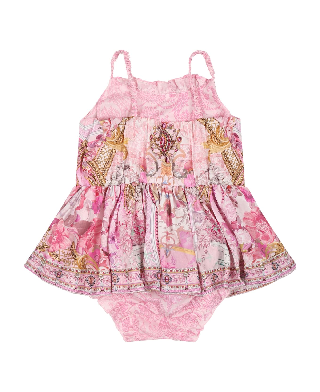 Camilla Pink Romper For Baby Girl With Floral Print - Pink