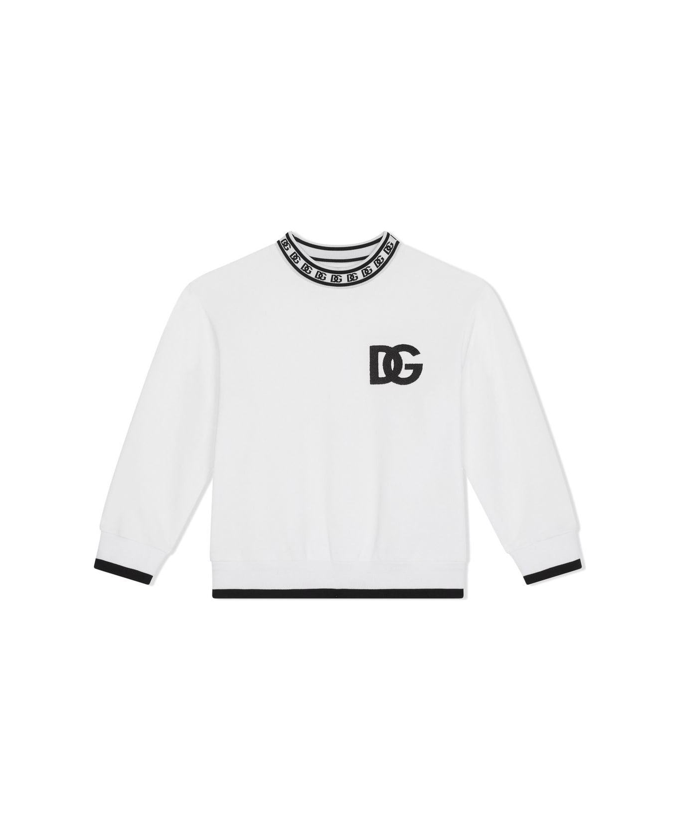 Dolce & Gabbana Felpa Bianca In Cotone Bambino - Bianco ニットウェア＆スウェットシャツ