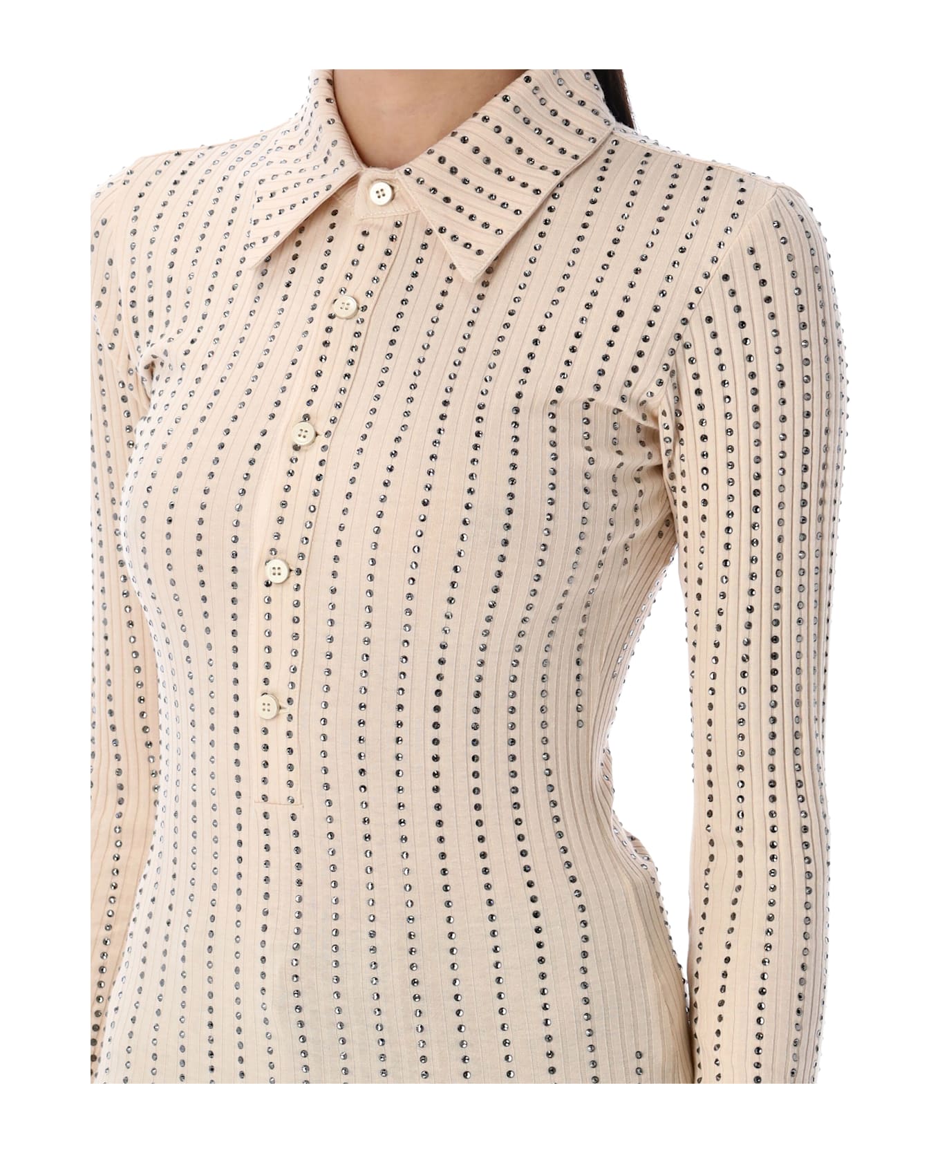 The Attico Rinhestones Polo Shirt - FADED ECRU