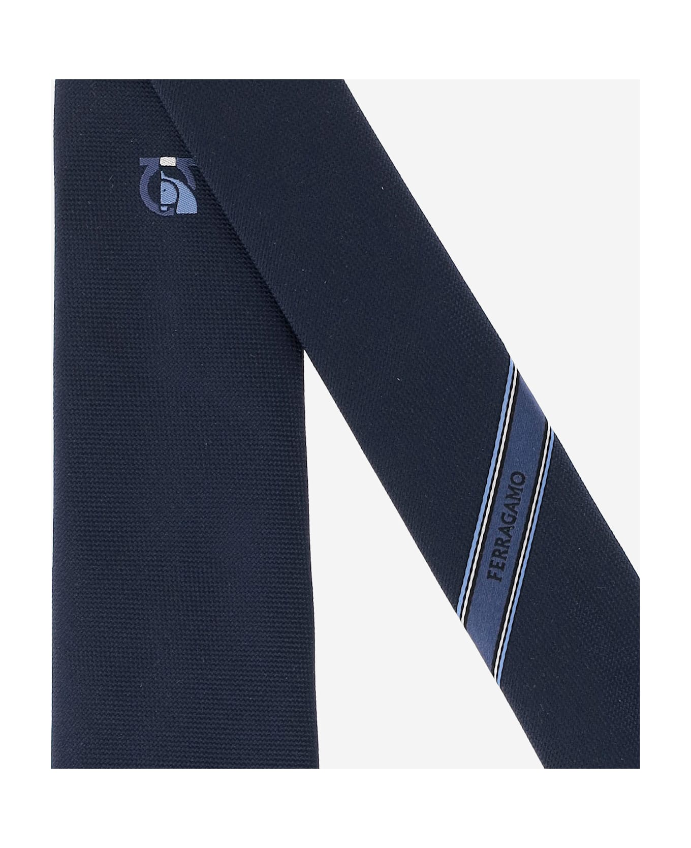 Ferragamo Silk Tie With Logo - Blue