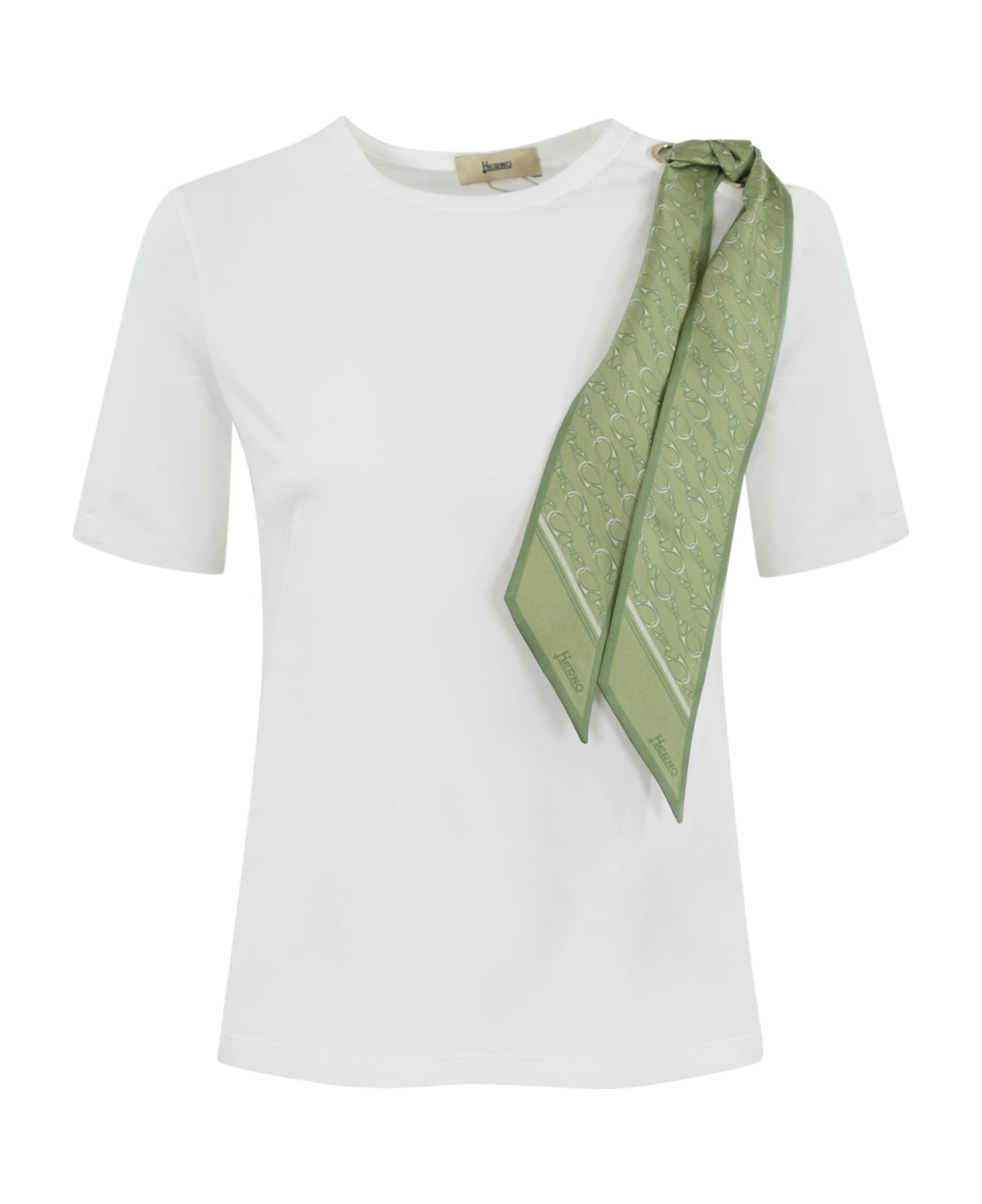 Herno Cotton T-shirt With Silk Scarf - Bianco/verde