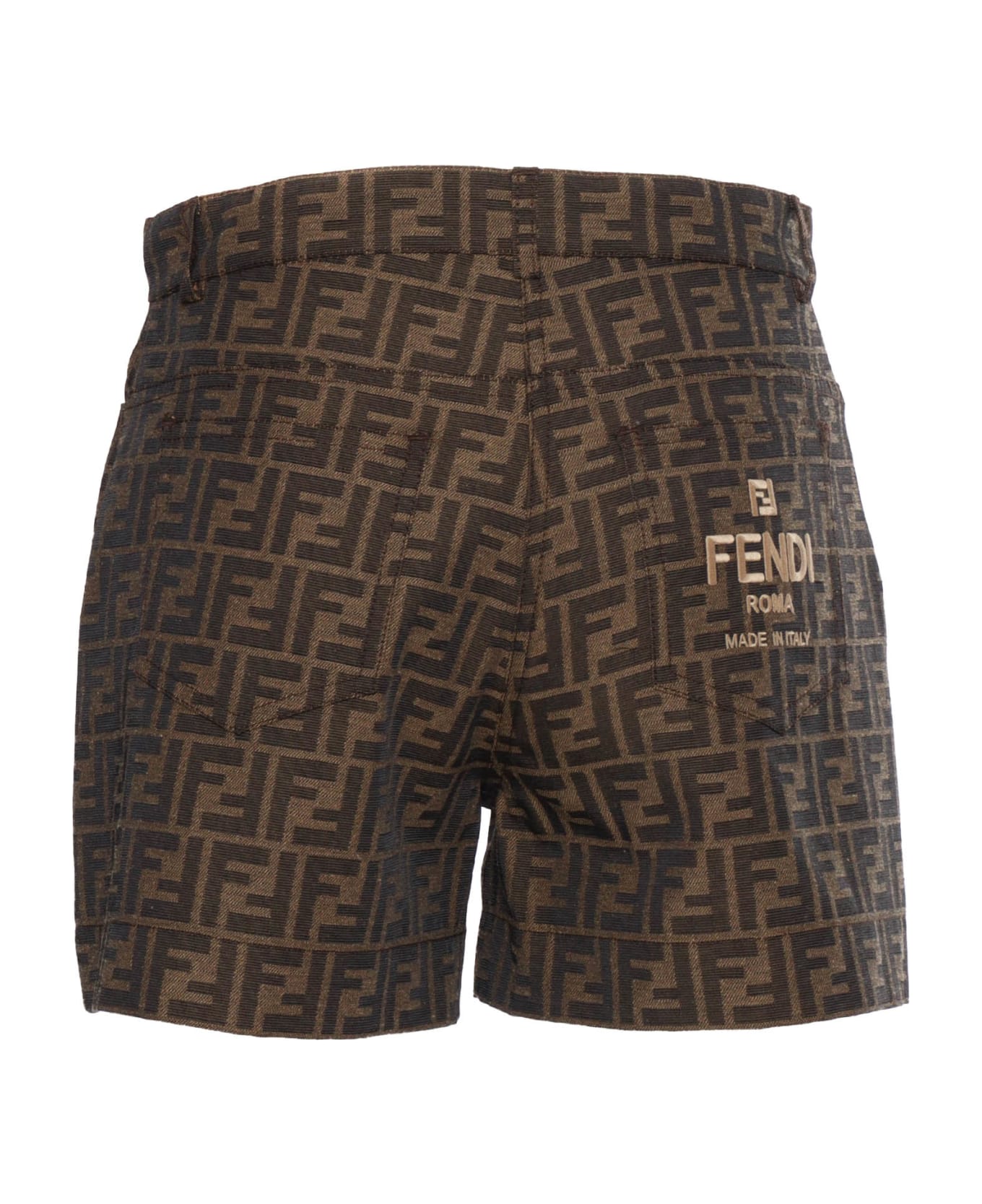 Fendi Ff Brown Canvas Shorts - BROWN