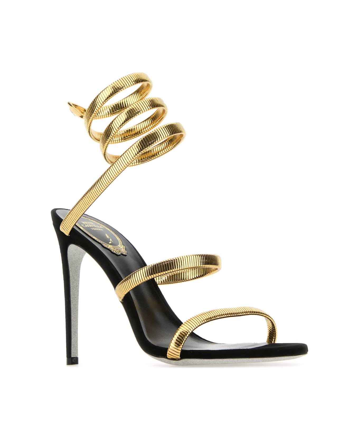 René Caovilla Gold Metal Juniper Sandals - BLACKGOLD