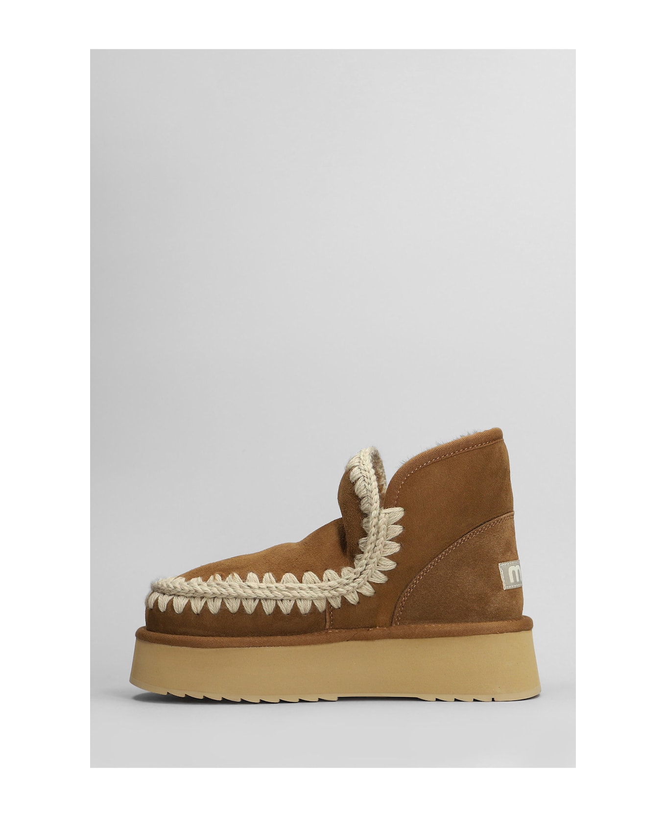 Mou Mini Eskimo Platform Ankle Boots Inside Wedge In Brown Suede - brown