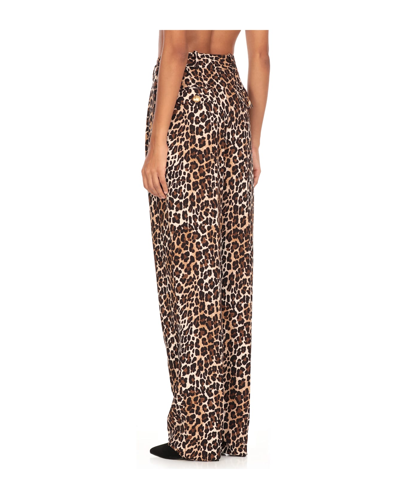 Elisabetta Franchi Double-dart Animalier Crêpe Straight Trousers - Brown