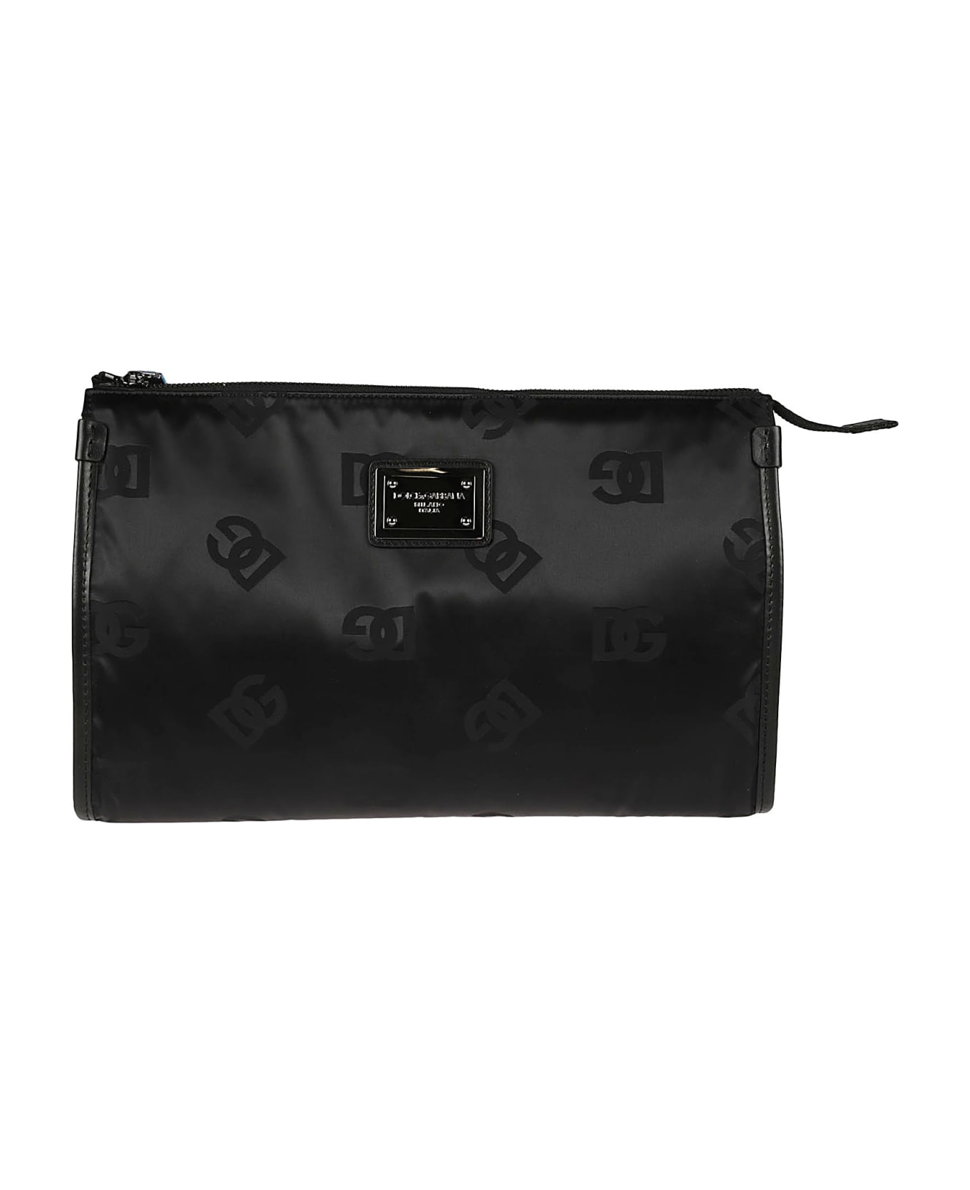 Dolce & Gabbana Logo Plaque Top Zip Clutch - Black