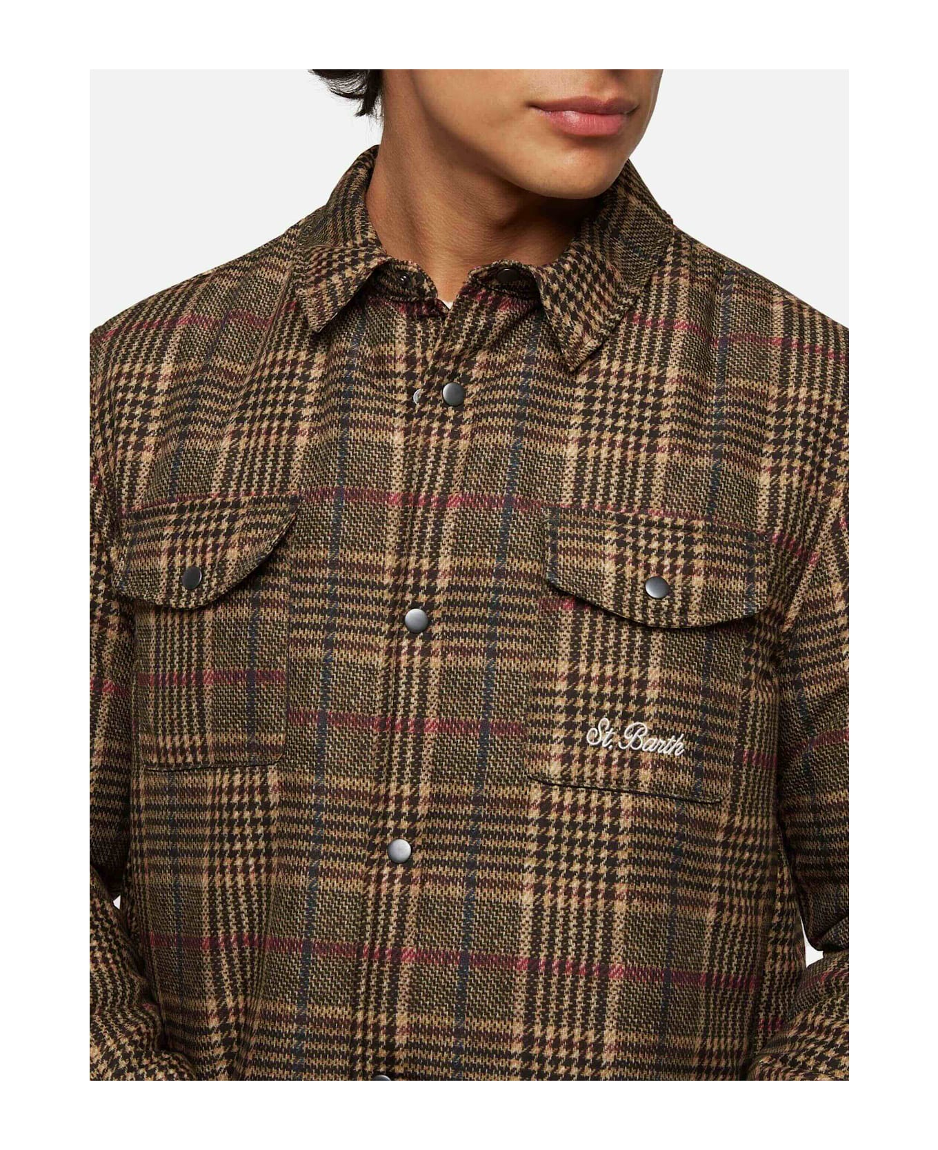 MC2 Saint Barth Technic Fabric Overshirt Chalet With Prince Of Wales Print - BROWN