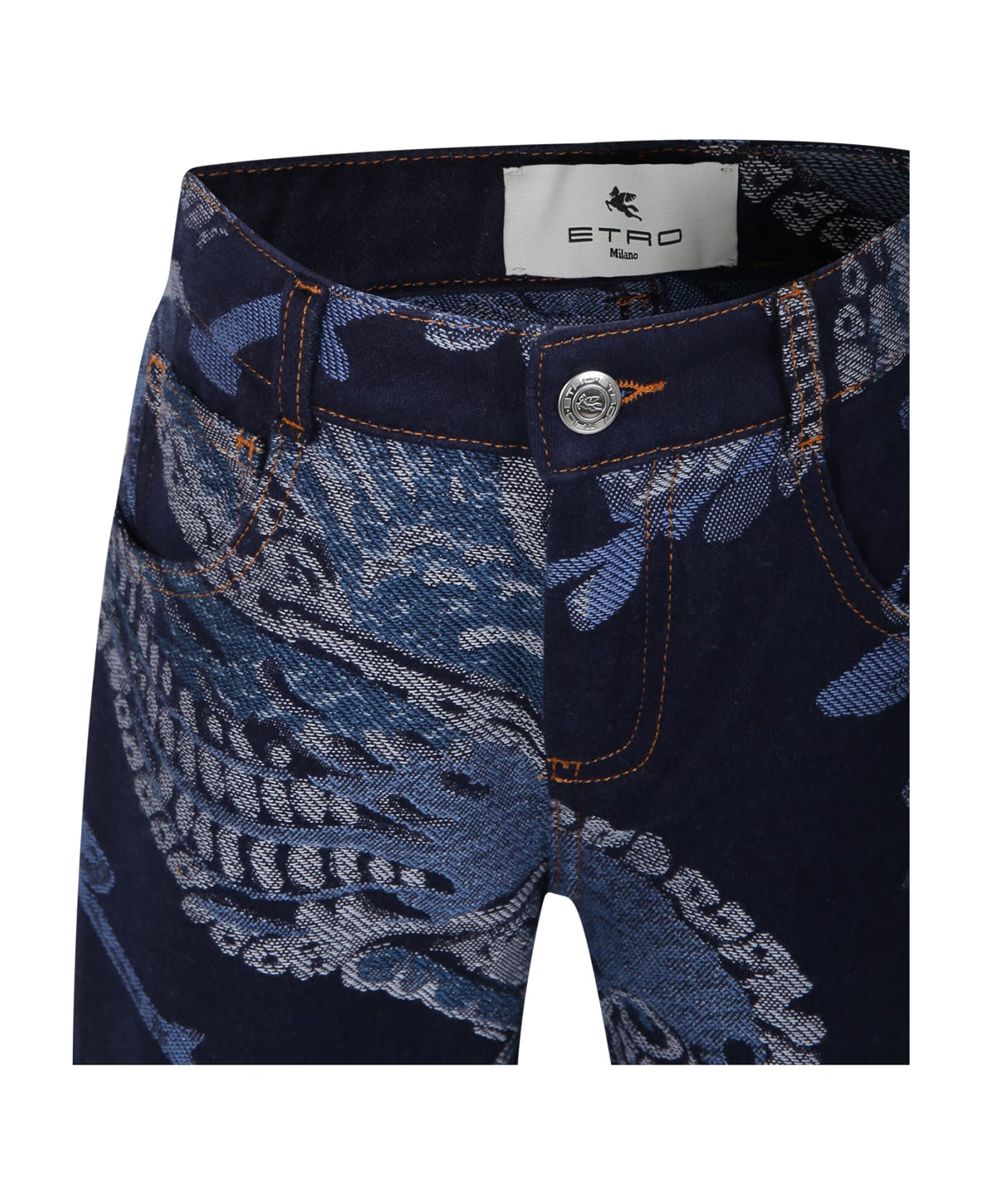 Etro Denim Jeans For Kids With Paisley Pattern - Denim