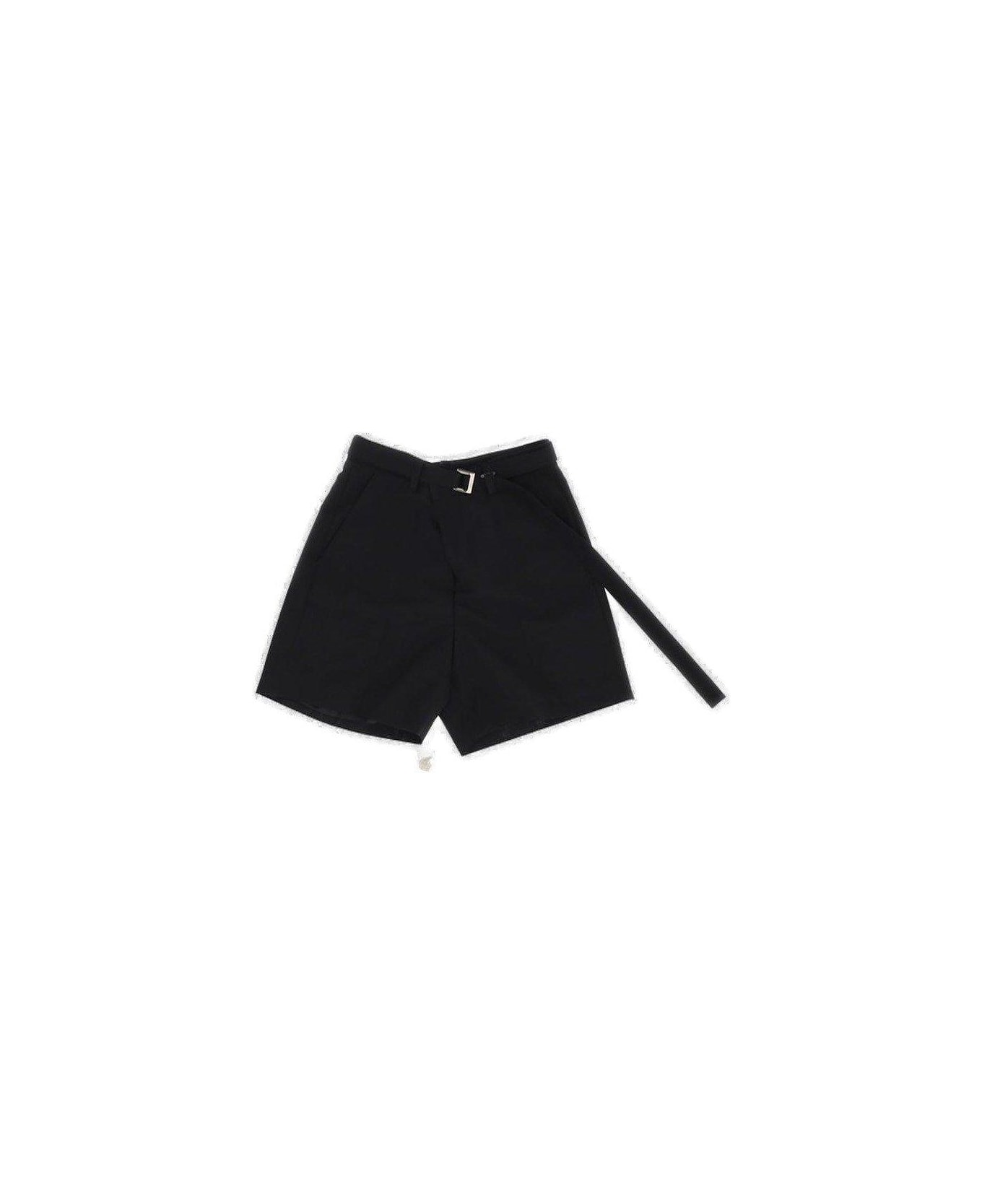 Sacai Logo-engraved Belted Bermuda Shorts - BLACK