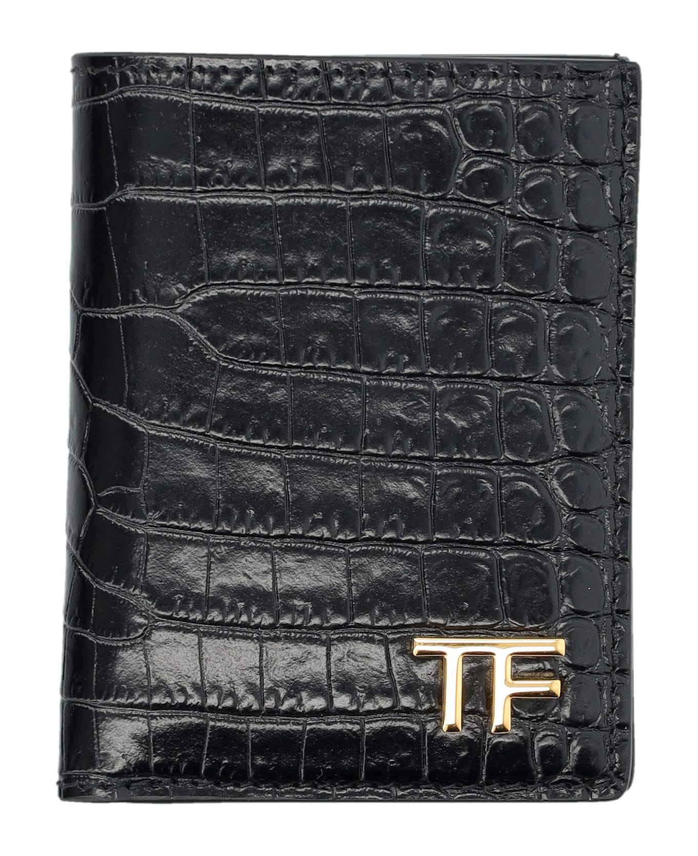 Tom Ford Printed Croc Folding Wallet - BLACK