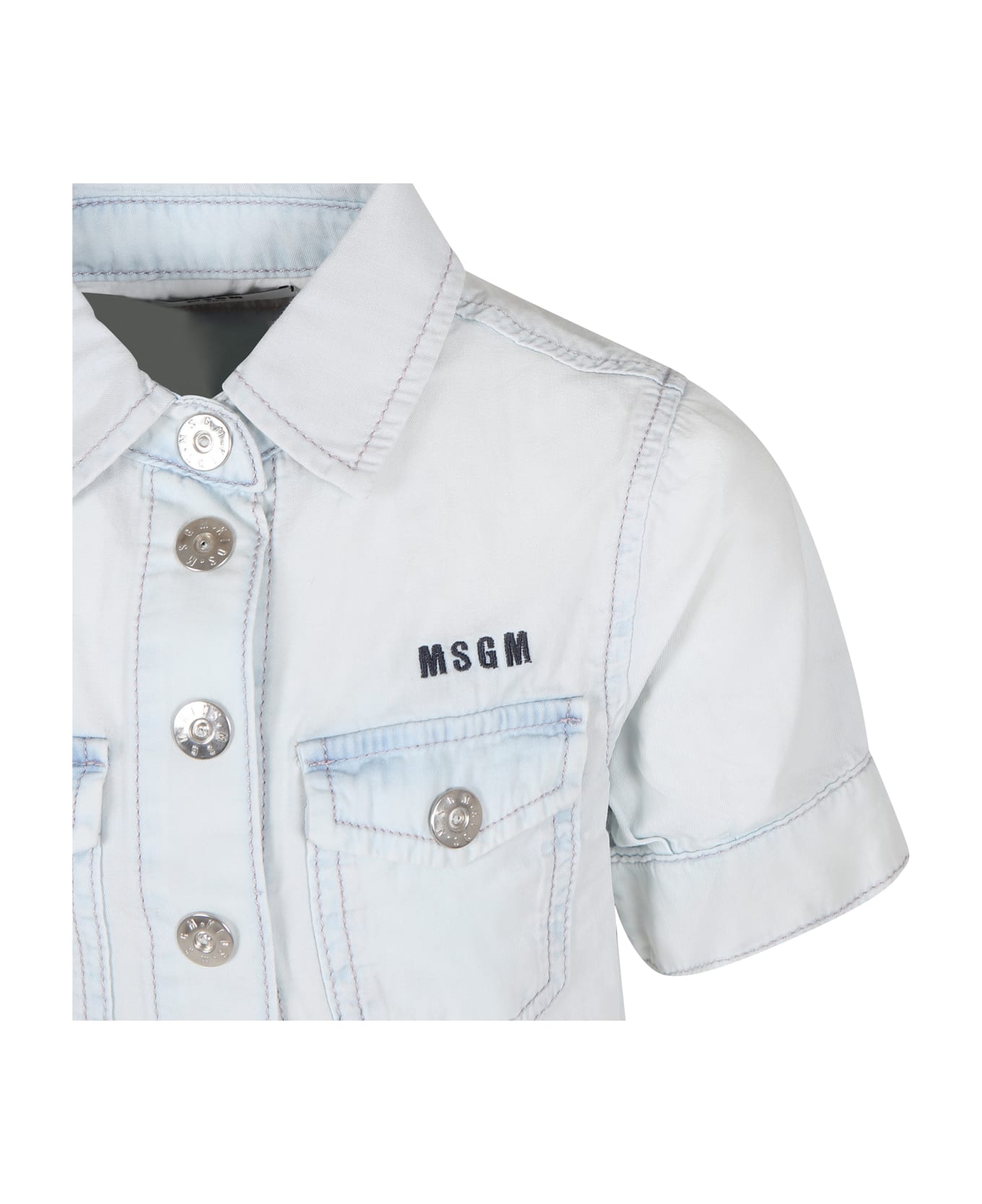 MSGM Light Blue Shirt For Girl With Logo - Denim シャツ