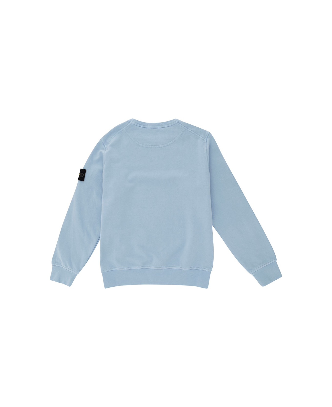 Stone Island Light Blue Crewneck Sweatshirt With Logo Patch In Cotton Boy ニットウェア＆スウェットシャツ