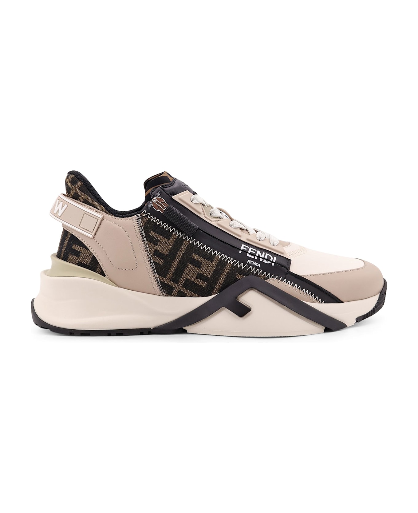 Fendi Flow Leather Sneakers With Ff Motif - BIANCOICENEBEIGE