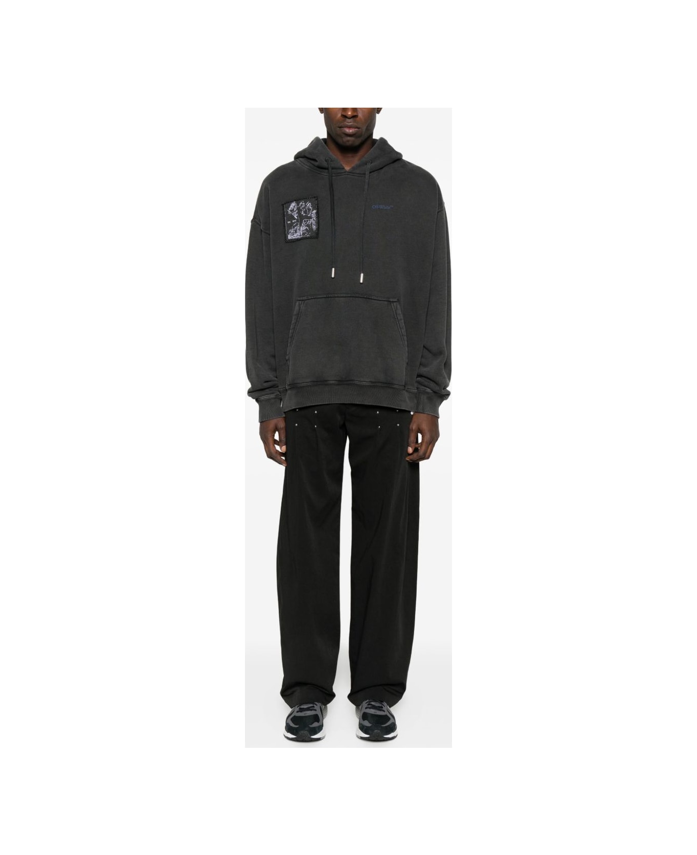 Off-White Faded Painting Skate Cotton Hoodie - Black