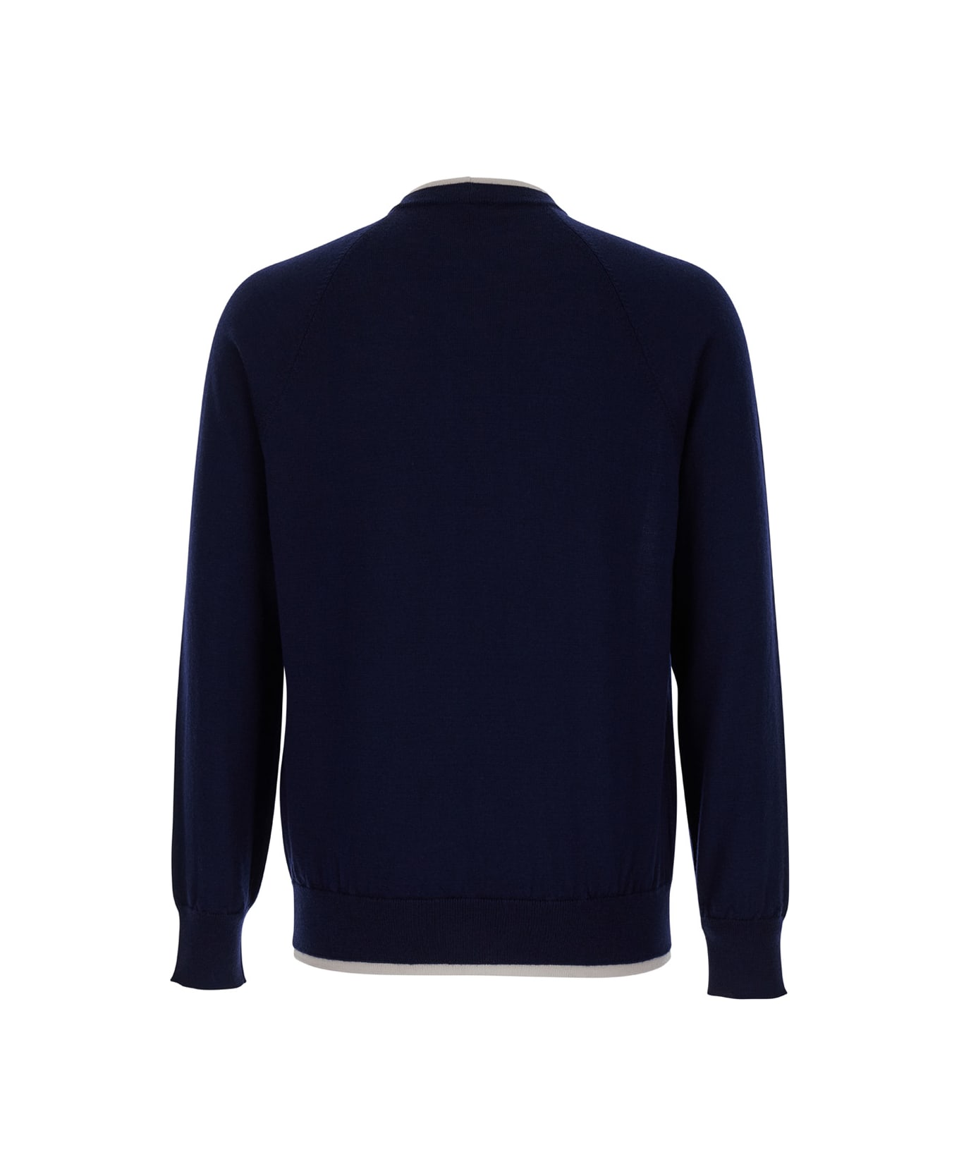 Eleventy Blue Crewneck Sweater With Ribbed Trim In Wool Man