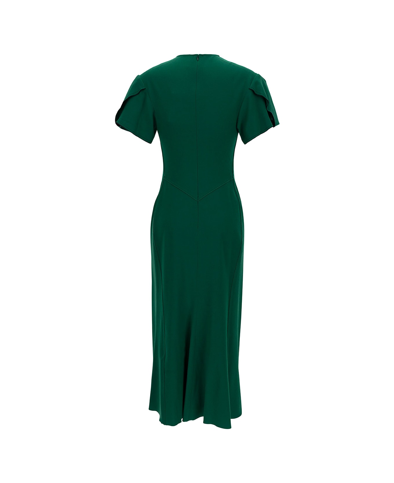 Victoria Beckham Midi Green Dress With Gatherings In Wool Blend Woman - Green